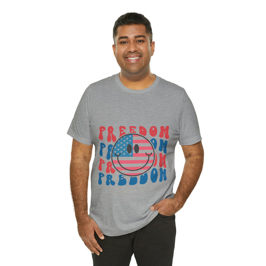 Freedom Smiley Face Flag Unisex Jersey Short Sleeve Tee Patriotic American Flag
