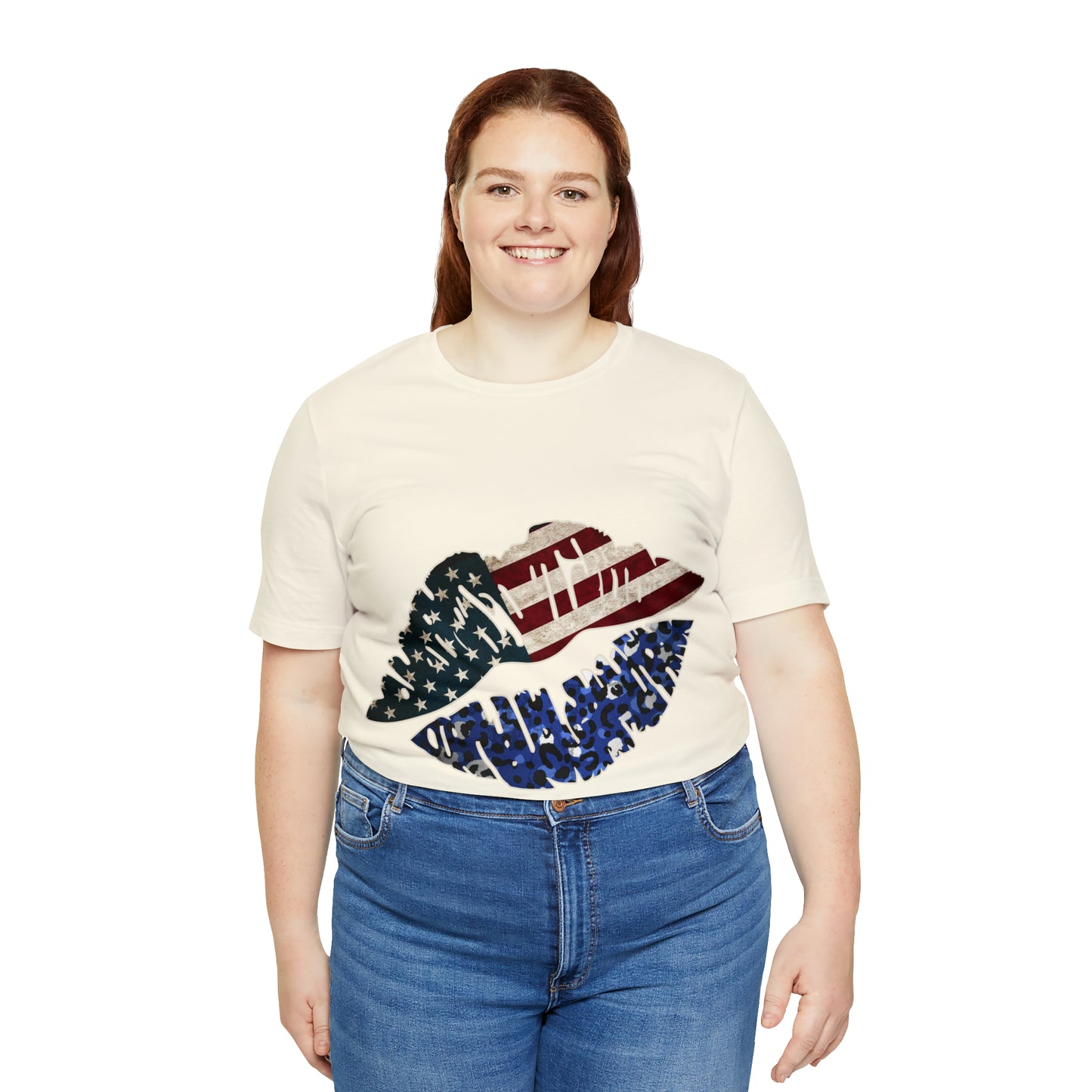 American Flag Lips 4th of July Unisex Jersey Short Sleeve Tee Patriotic Retro