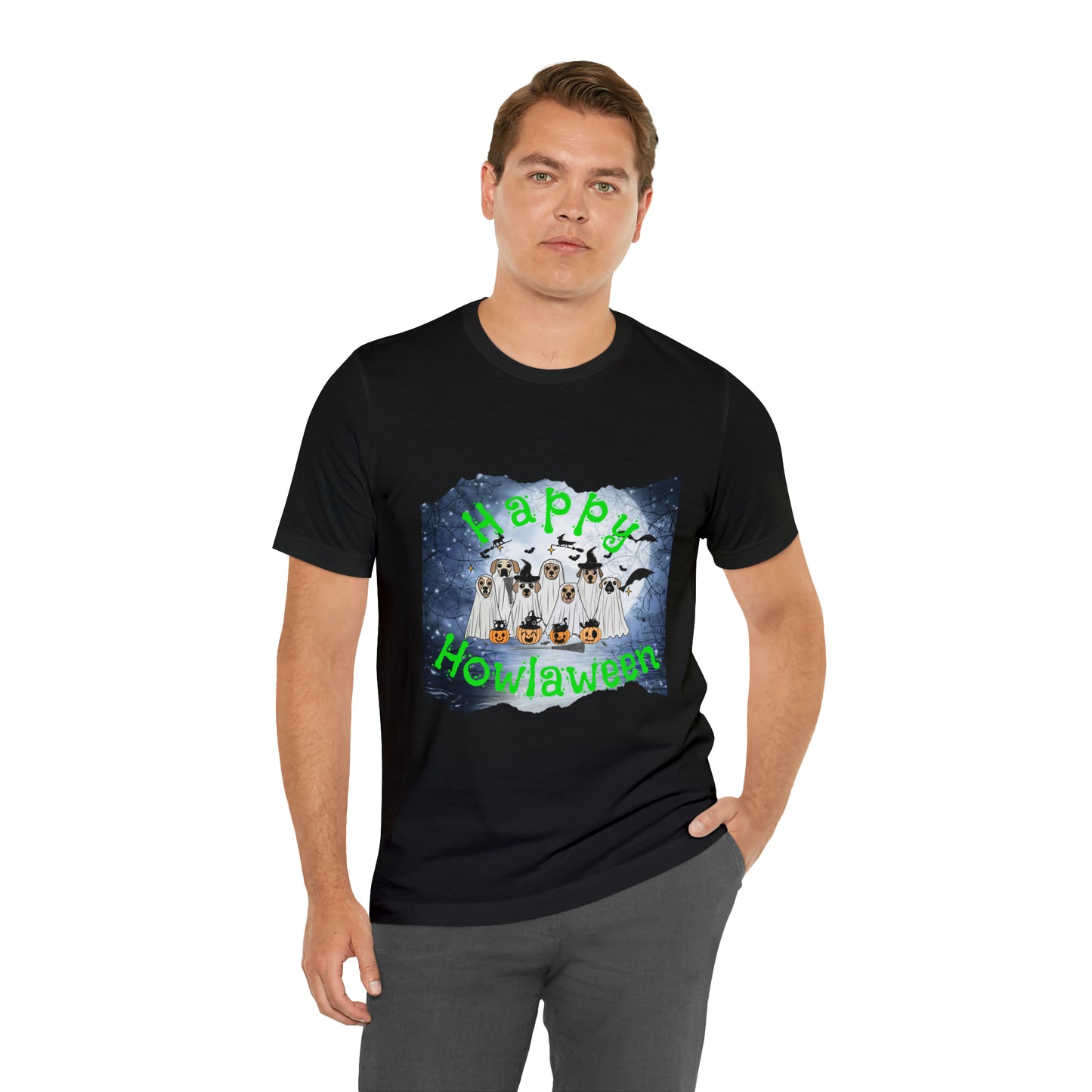 Happy Howlaween Dog Green Short Sleeve Tee, Halloween shirt