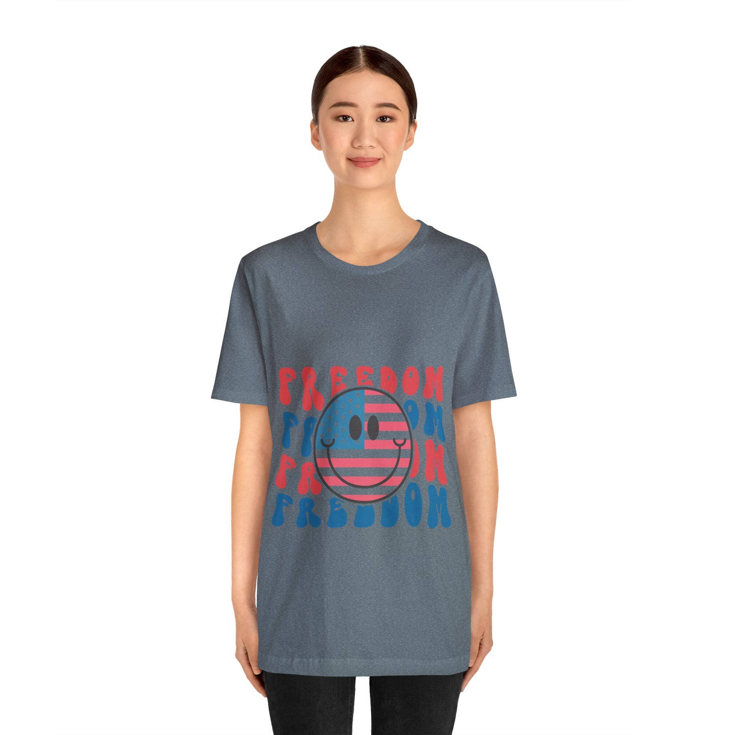 Freedom Smiley Face Flag Unisex Jersey Short Sleeve Tee Patriotic American Flag