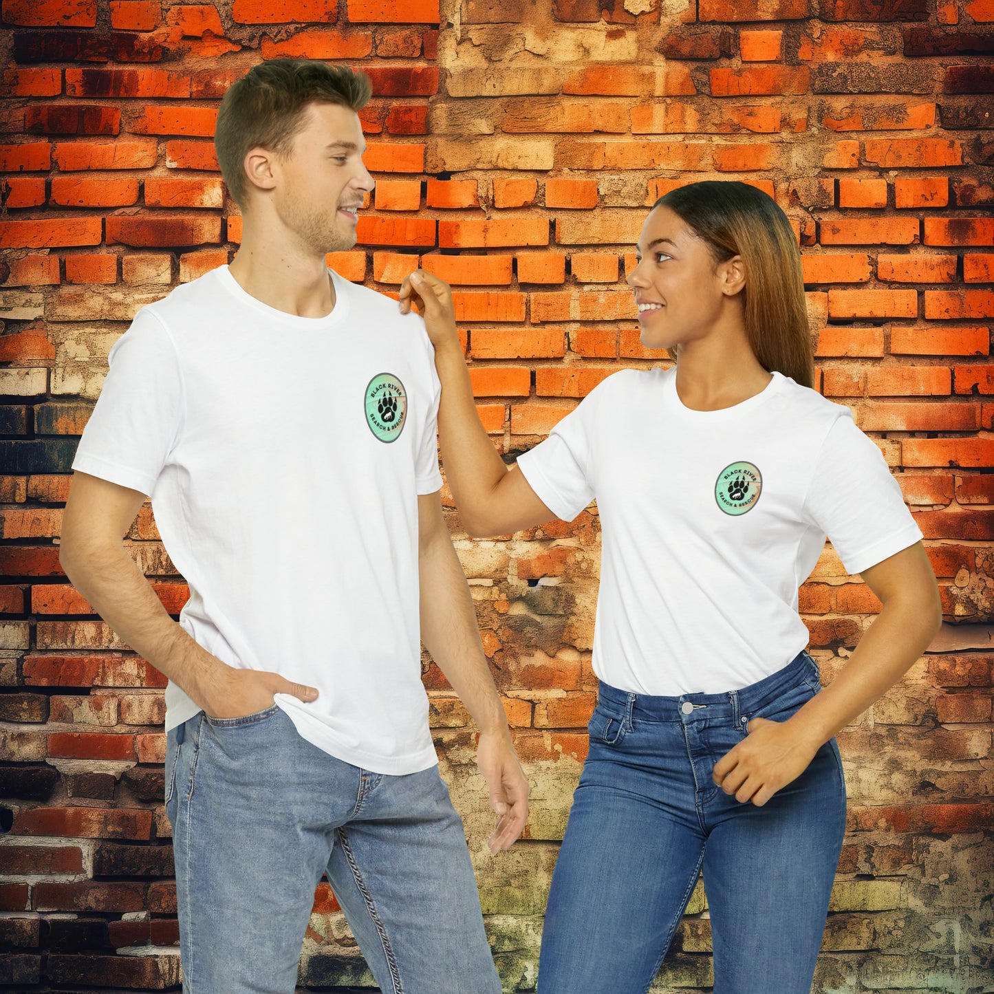 Green and Peach Marble Black River Search & Rescue Logo Unisex Jersey Short Sleeve Tee