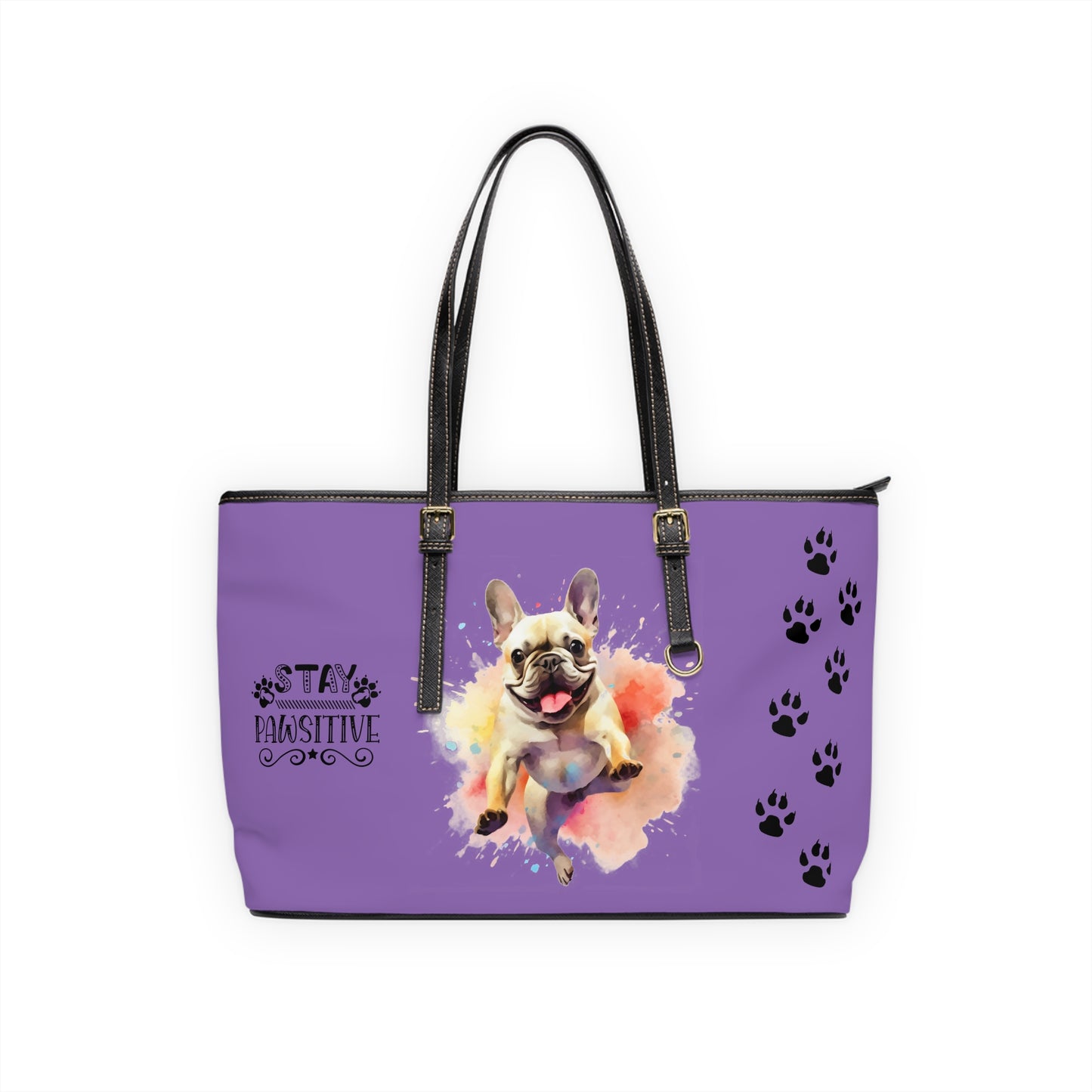 French Bulldog Leather Shoulder Bag Purple two Frenchie pictures You Had Me at Woof Stay Pawsitive