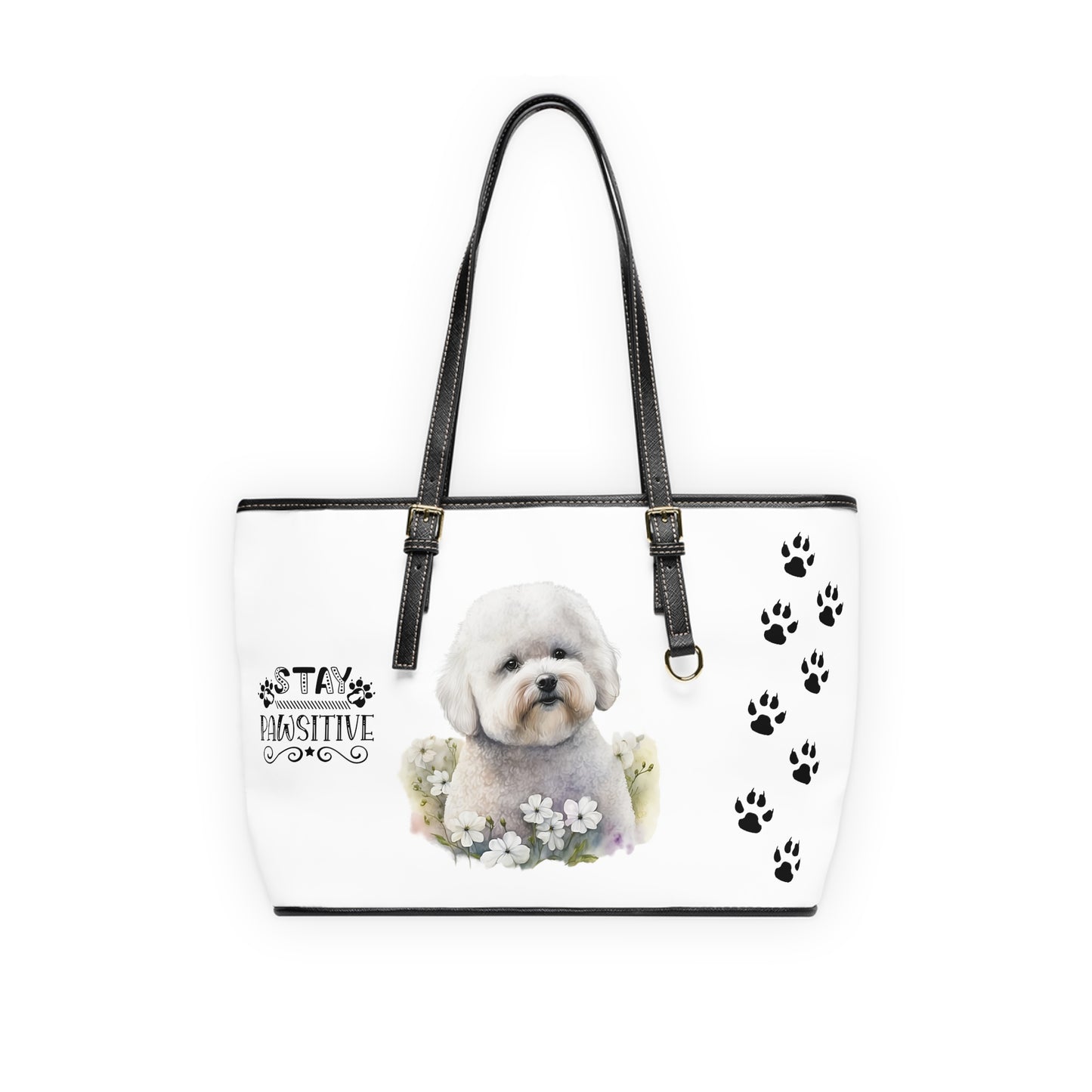 Bichon Frise Leather Shoulder Bag two Bichon pictures You Had Me at Woof Stay Pawsitive