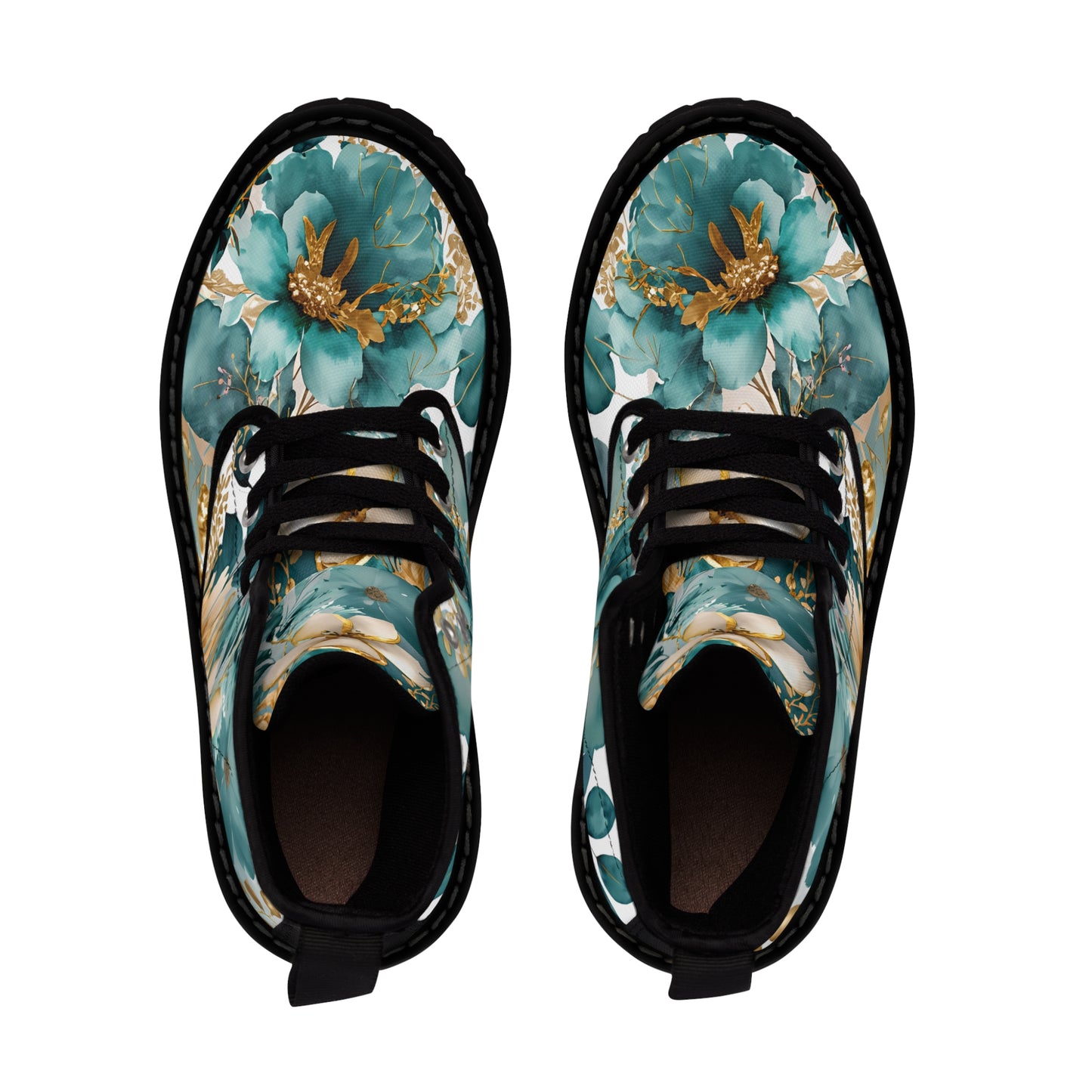 Women's Canvas Boots, Aqua, Gold, Magnolia, Flowers