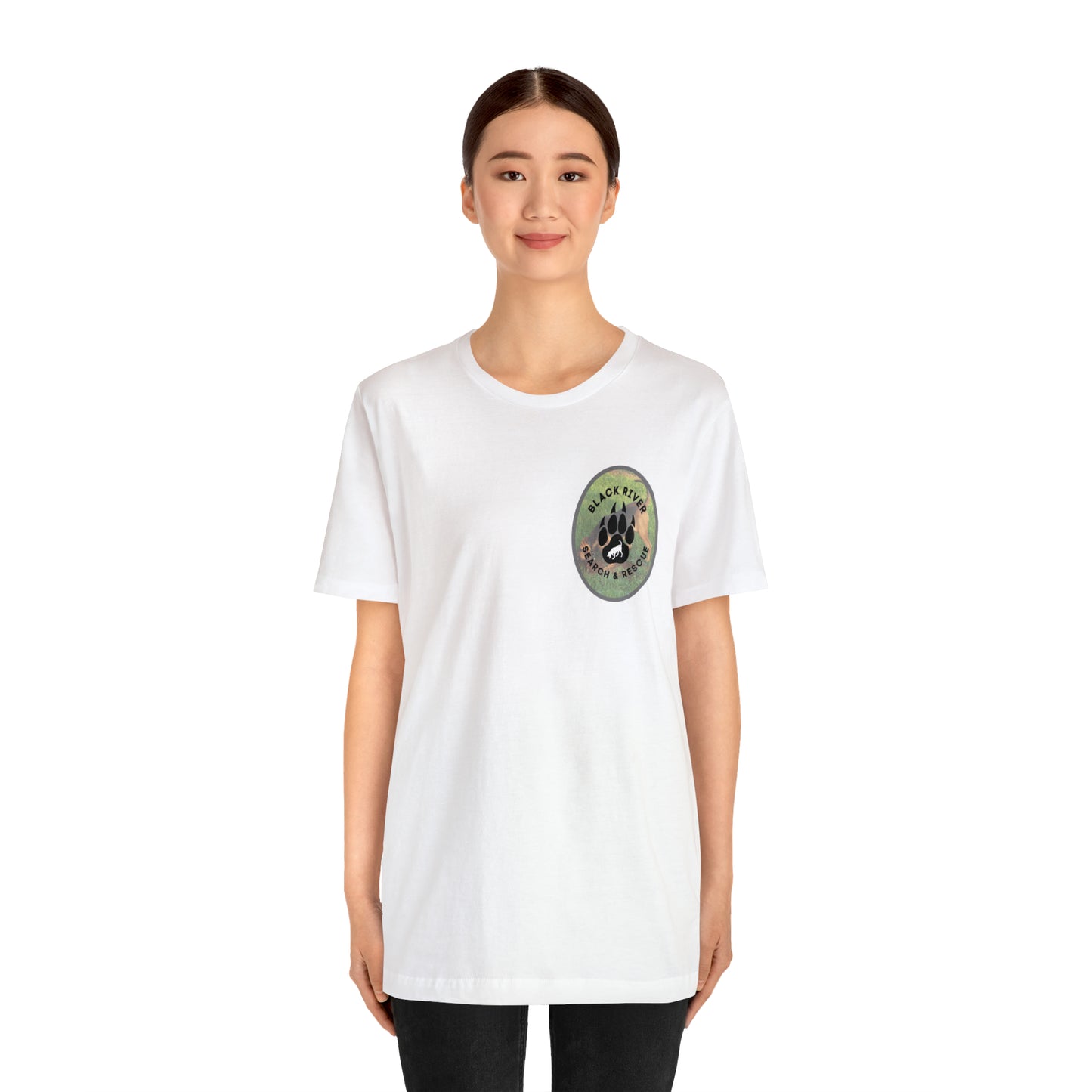 Black River Search & Rescue Logo with Lucy Unisex Jersey Short Sleeve Tee