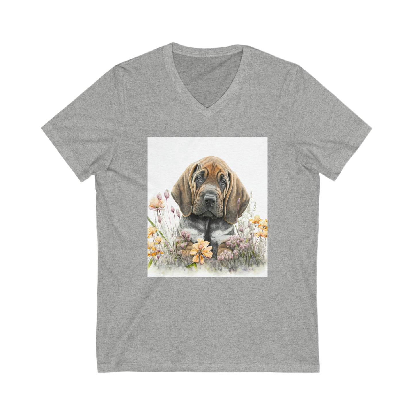 Unisex Jersey Short Sleeve V-Neck Tee, Bloodhound, Puppy
