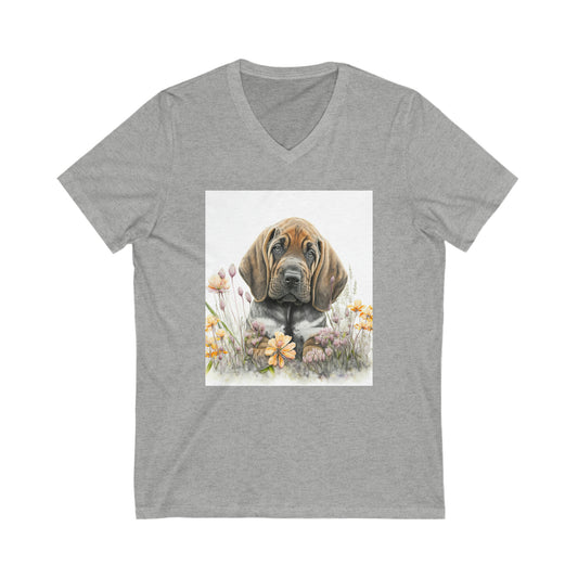 Unisex Jersey Short Sleeve V-Neck Tee, Bloodhound, Puppy