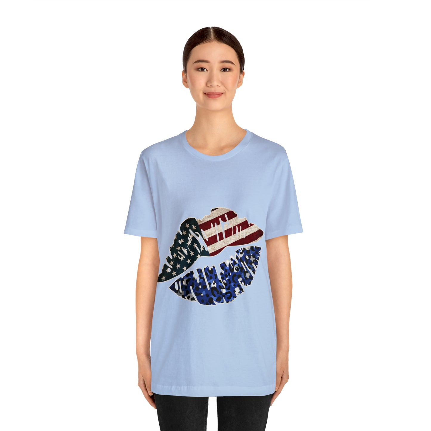American Flag Lips 4th of July Unisex Jersey Short Sleeve Tee Patriotic Retro