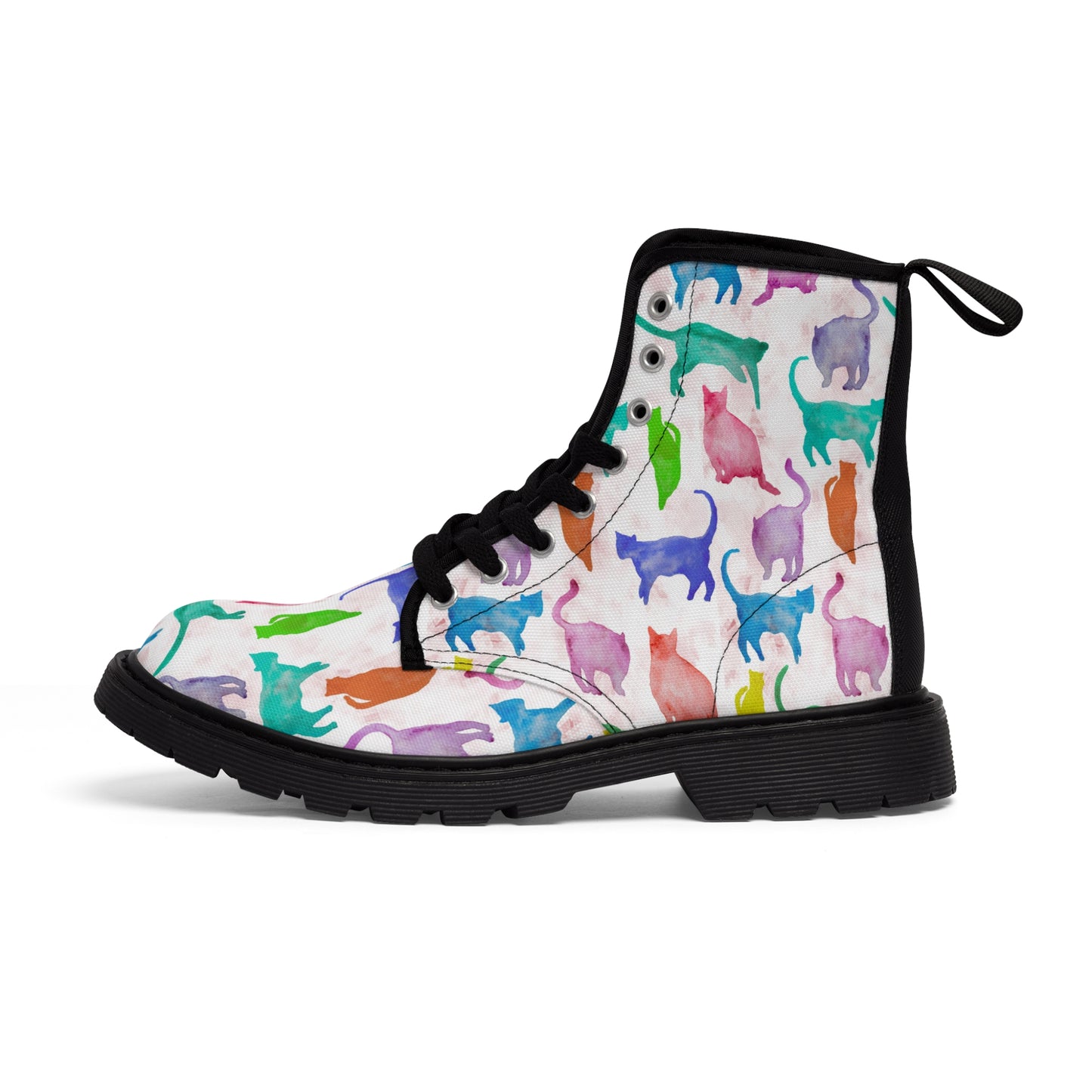 Women's Canvas Boots, watercolor cats, multi-color