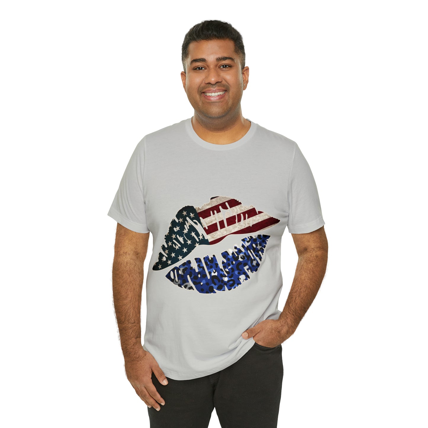 American Flag Lips 4th of July Unisex Jersey Short Sleeve Tee Patriotic Retro
