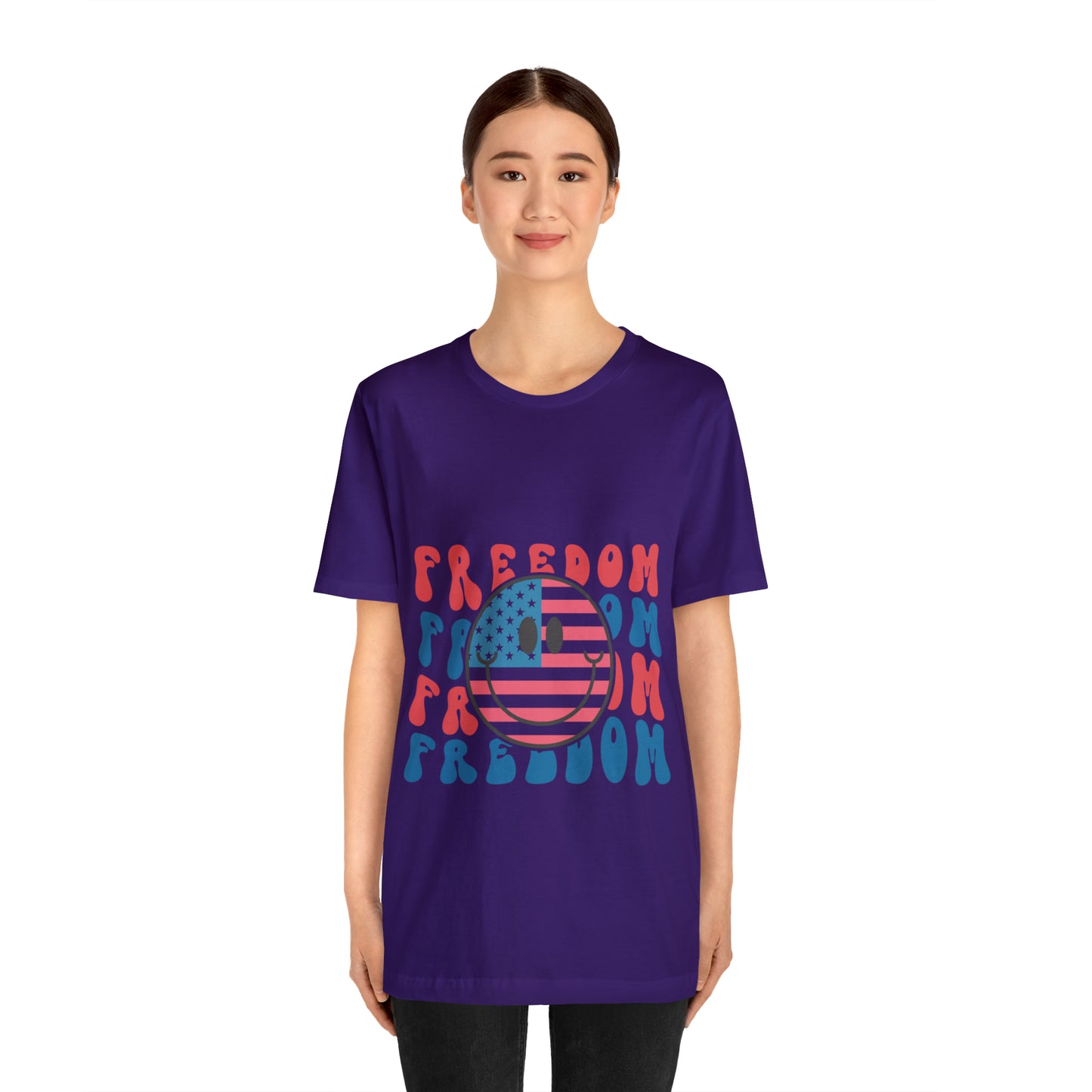Freedom Smiley Face Flag Unisex Jersey Short Sleeve Tee Patriotic American Flag