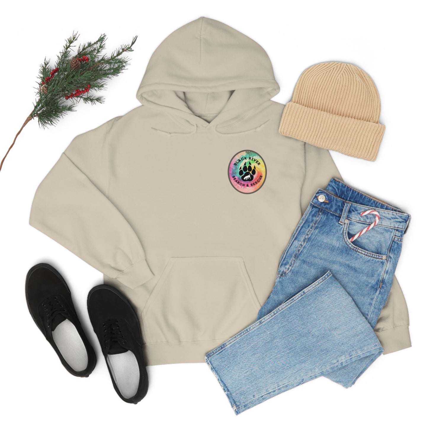 Tie Dye Black River Search & Rescue Logo with Lucy Unisex Heavy Blend™ Hooded Sweatshirt