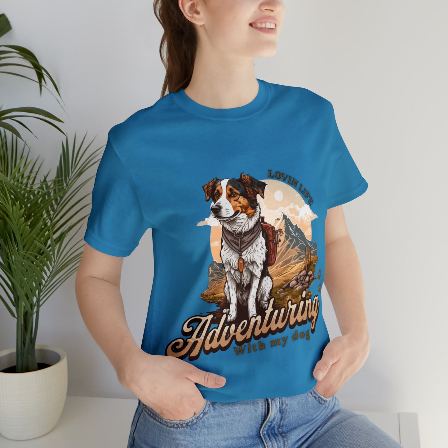 Adventuring with my Dog Short Sleeve Tee, Vintage Outdoor theme