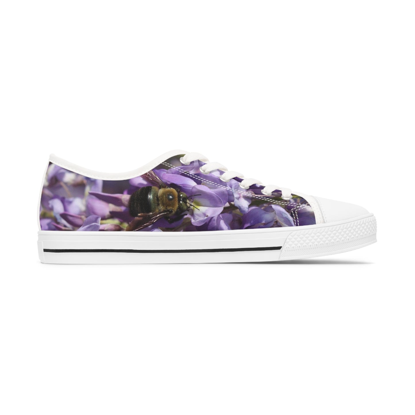 Women's Low Top Sneakers, Bumble Bee, Purple, Flowers