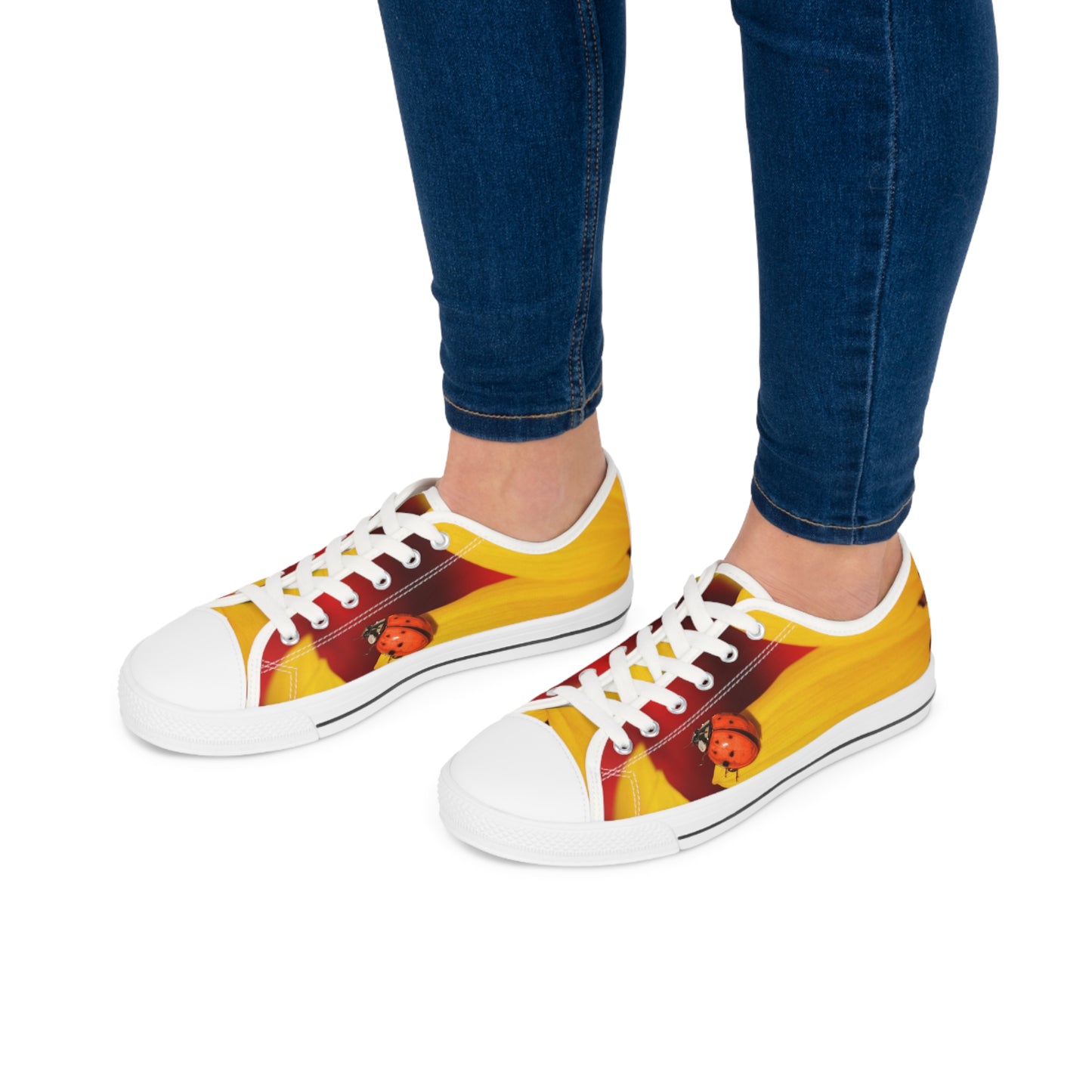 Women's Low Top Sneakers, Ladybug, Sunflower