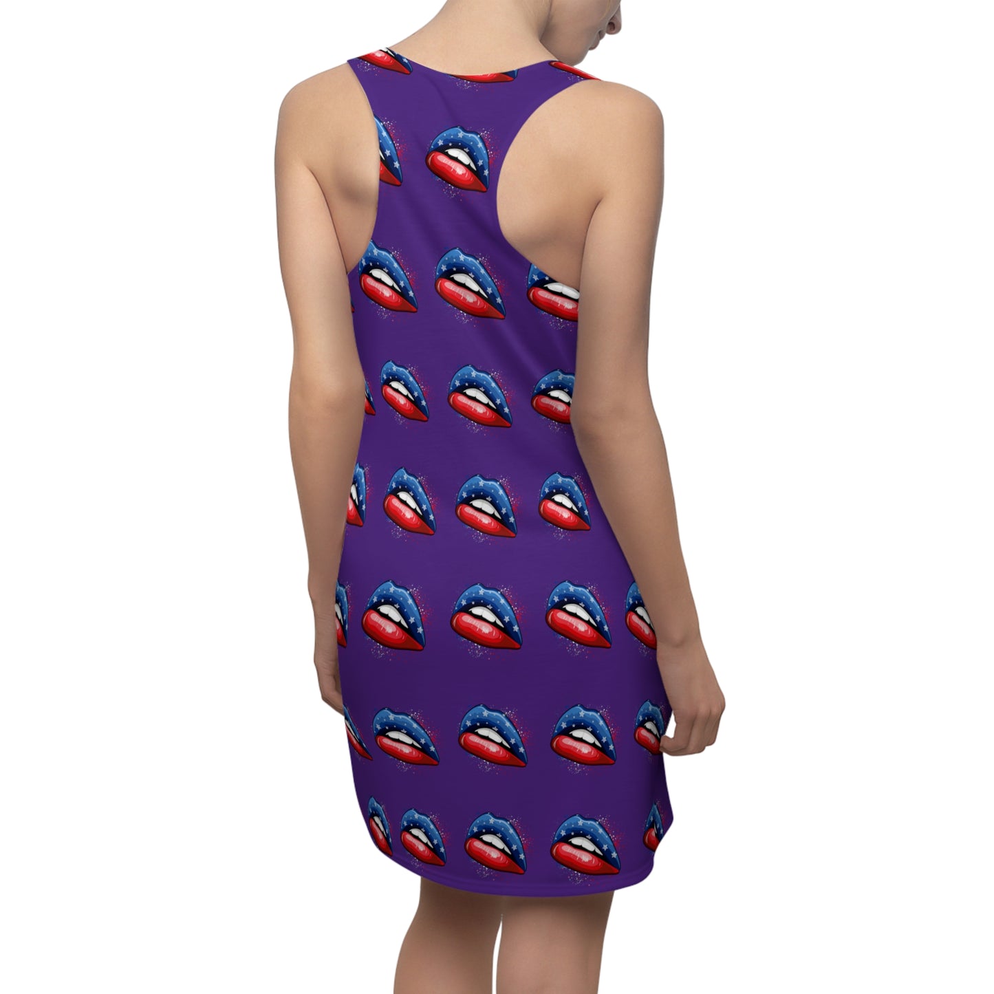 Purple 4th of July Large Lips Purple Women's Cut & Sew Racerback Dress Patriotic