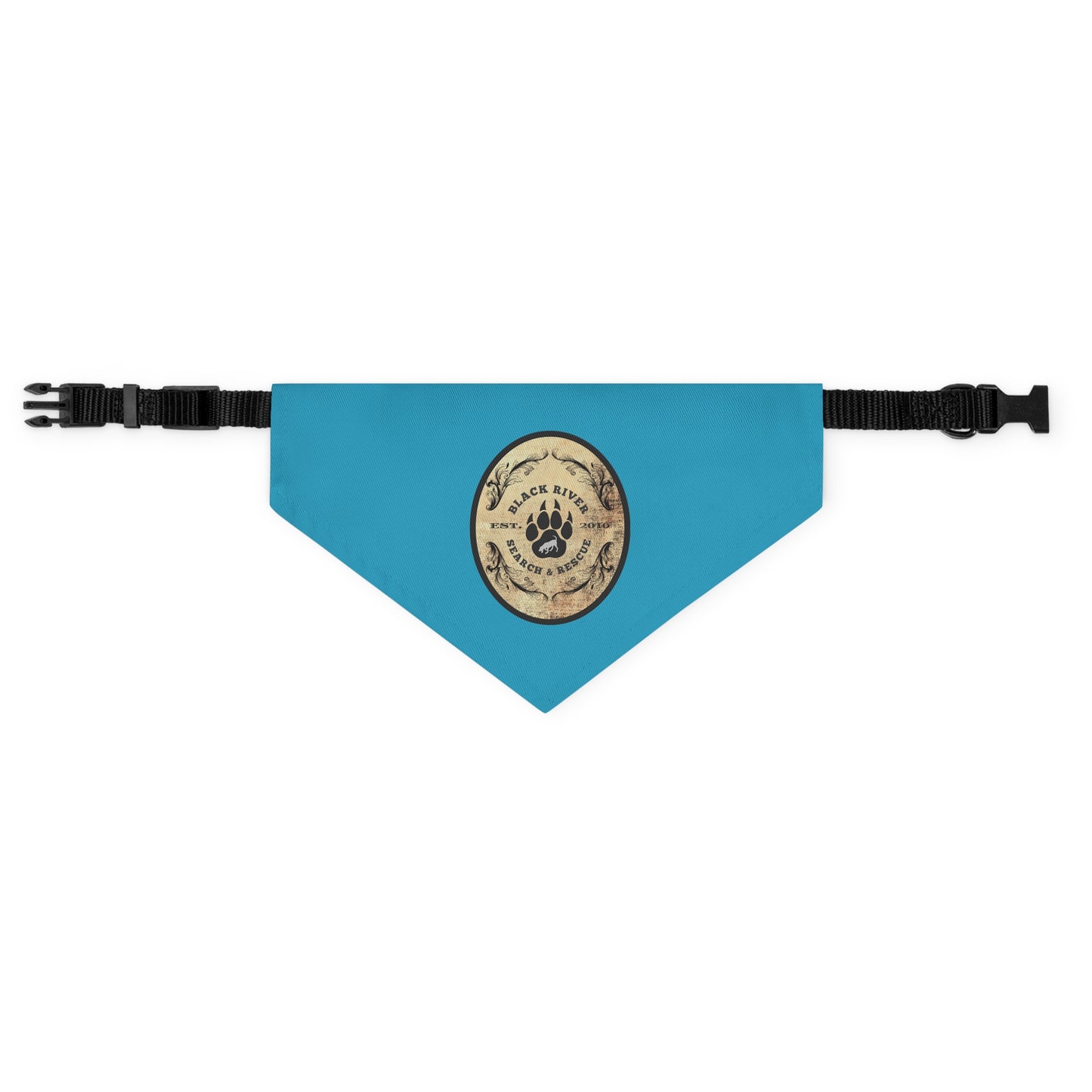 Turquoise Black River Search & Rescue Logo Pet Bandana Collar