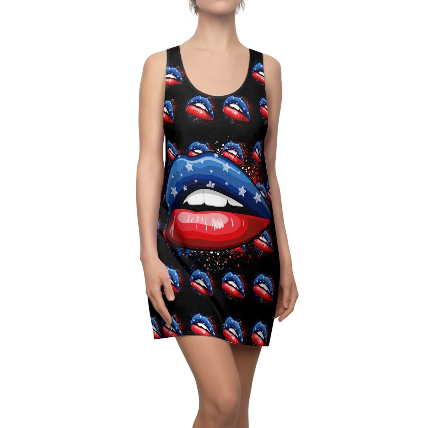 4th of July large Lip Women's Cut & Sew Racerback Dress Patriotic