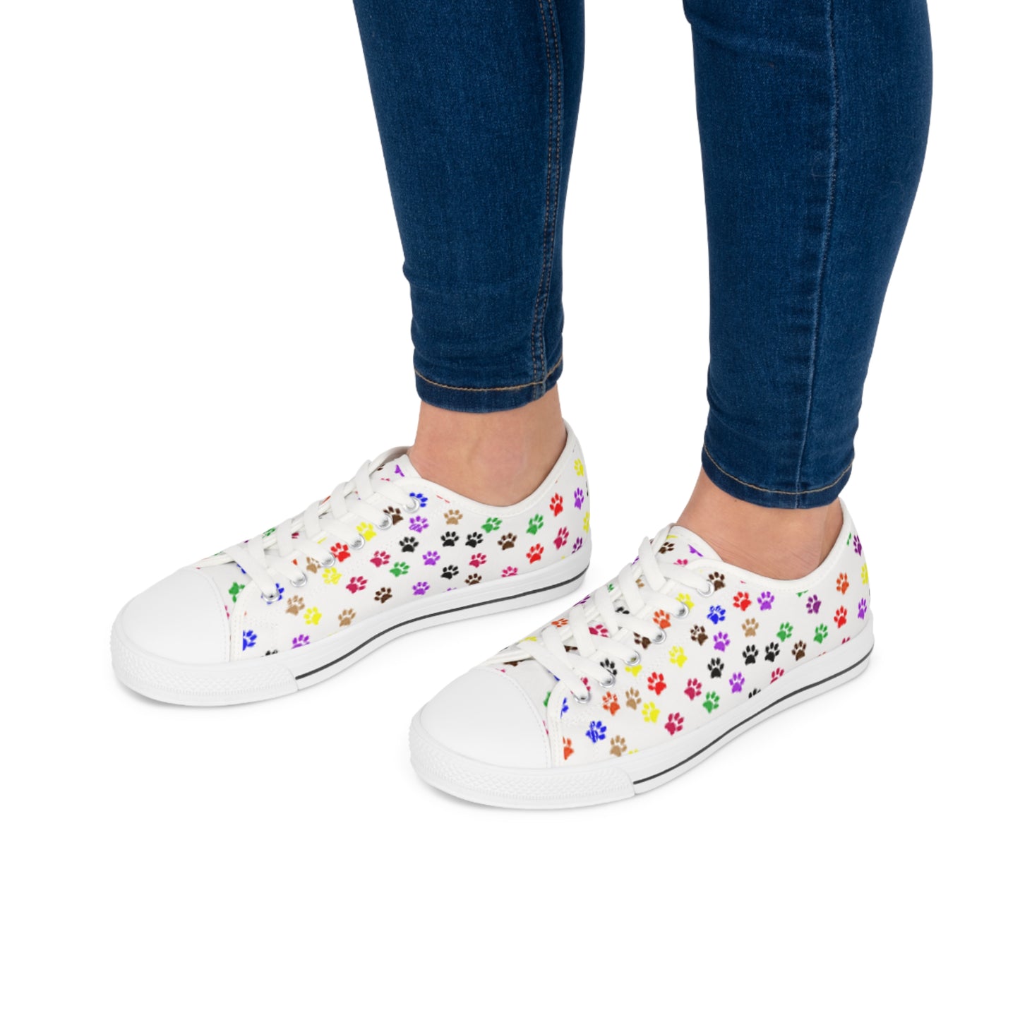 Women's Low Top Sneakers, Dog, Pawprints, Multicolor