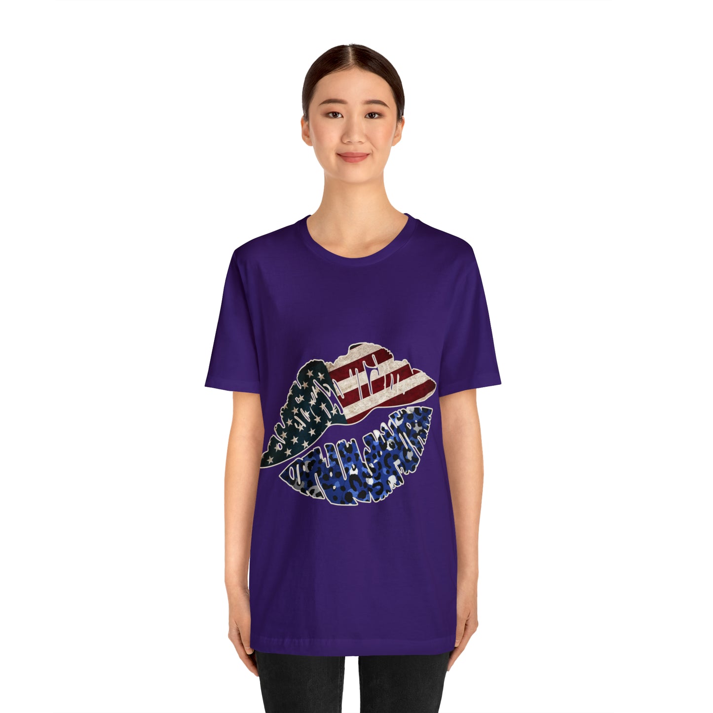 American Flag Lips 4th of July Unisex Jersey Short Sleeve Tee Patriotic Retro