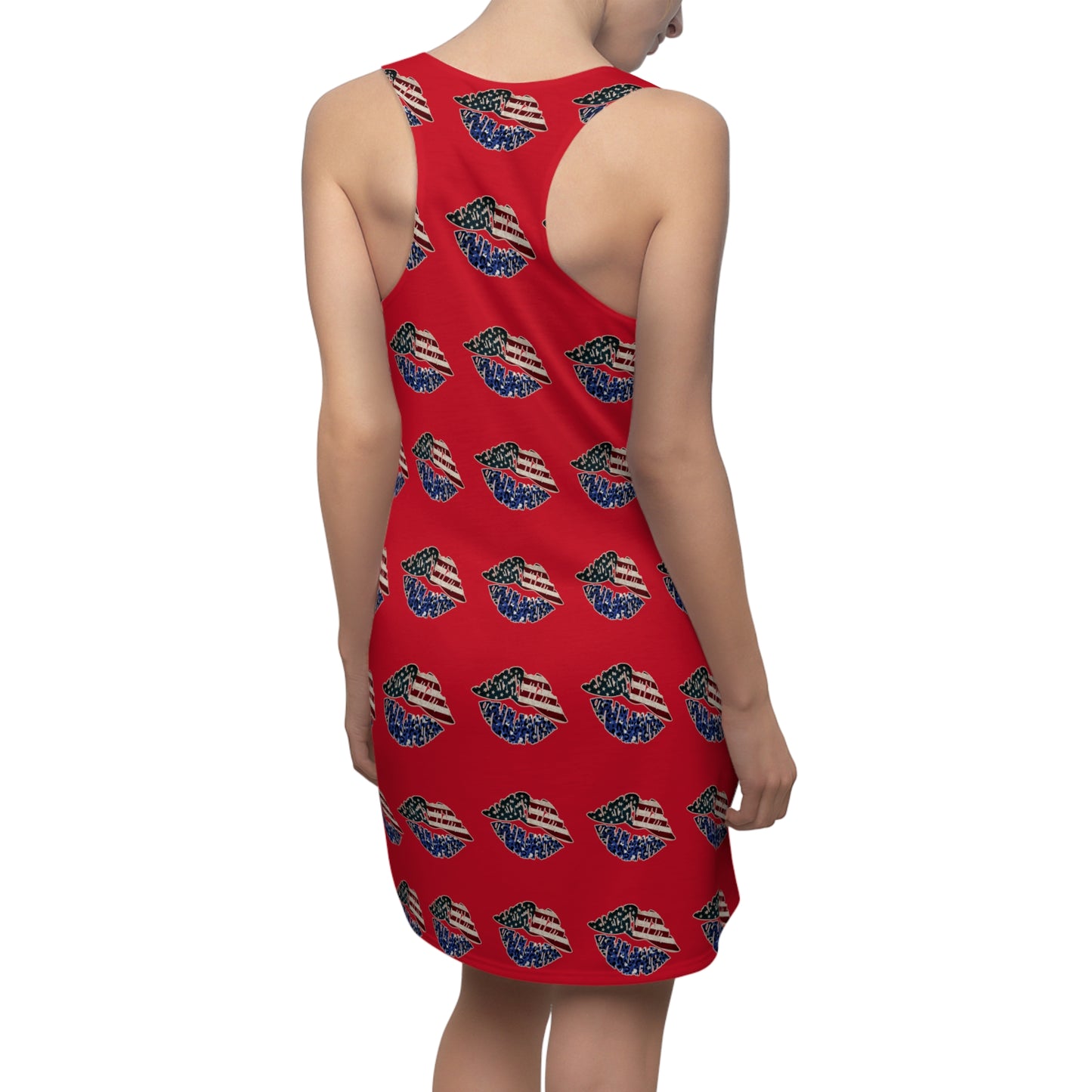 4th of July flag Lips Red Women's Cut & Sew Racerback Dress Patriotic