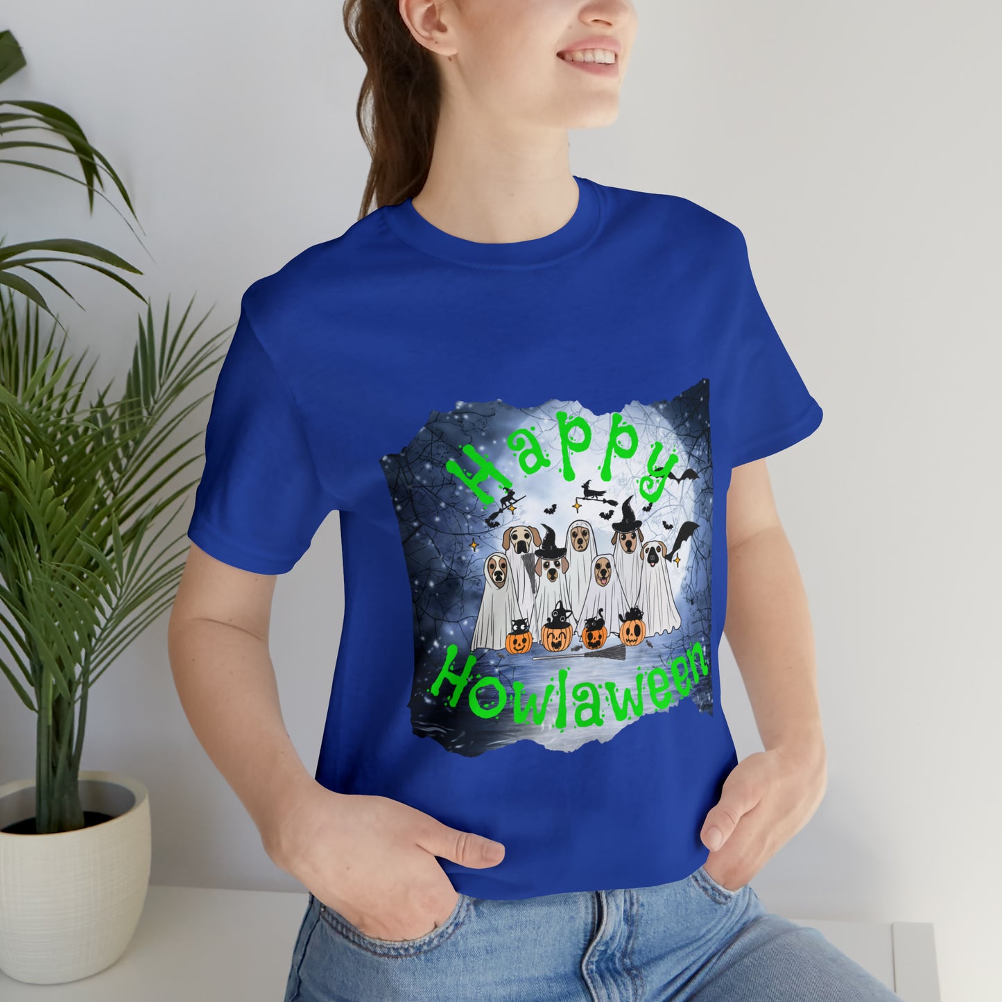 Happy Howlaween Dog Green Short Sleeve Tee, Halloween shirt