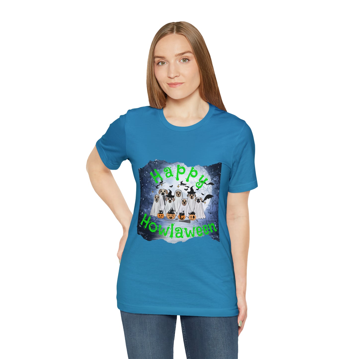 Happy Howlaween Dog Green Short Sleeve Tee, Halloween shirt