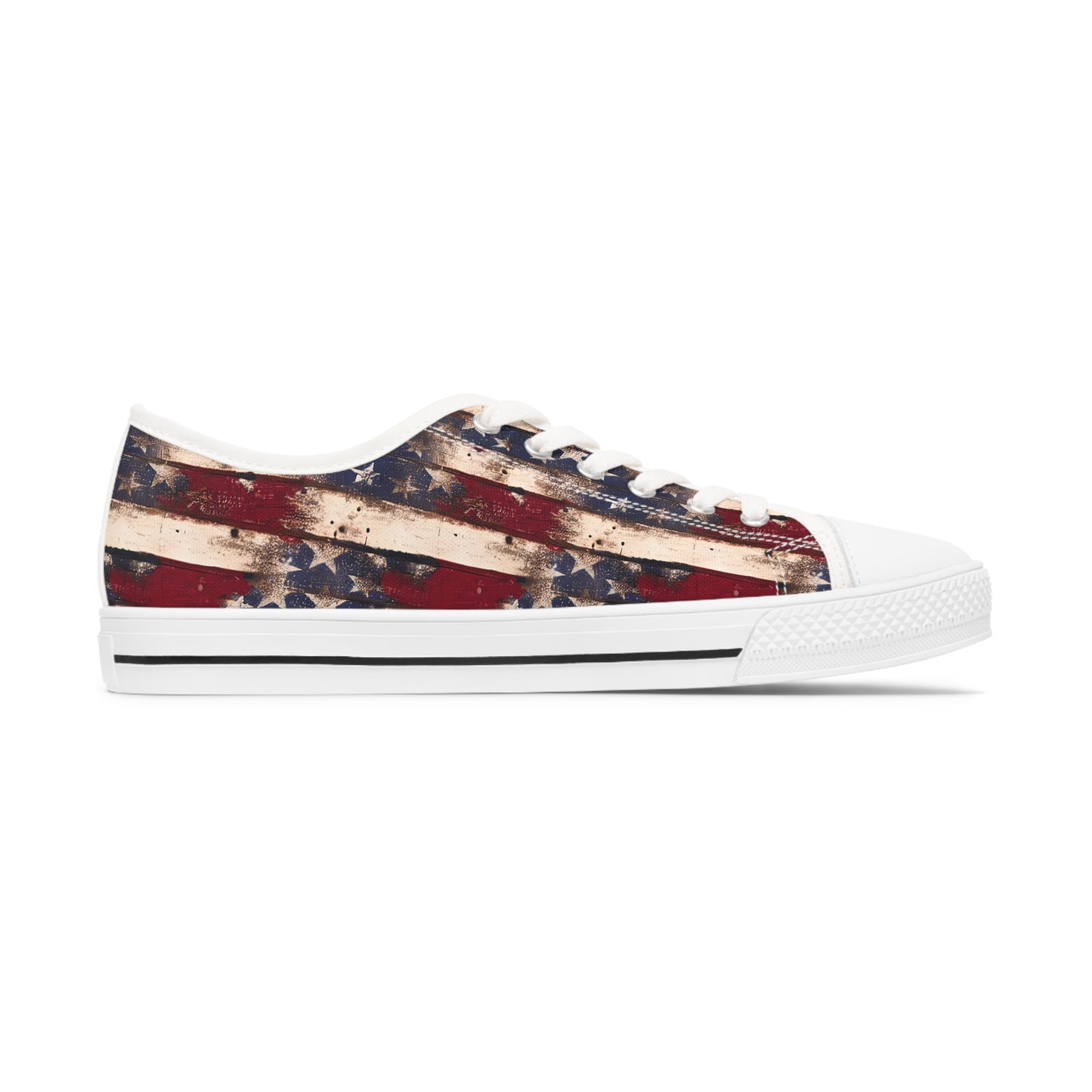 Distressed American Flag Print Women's Low Top Sneakers July 4th Patriotic