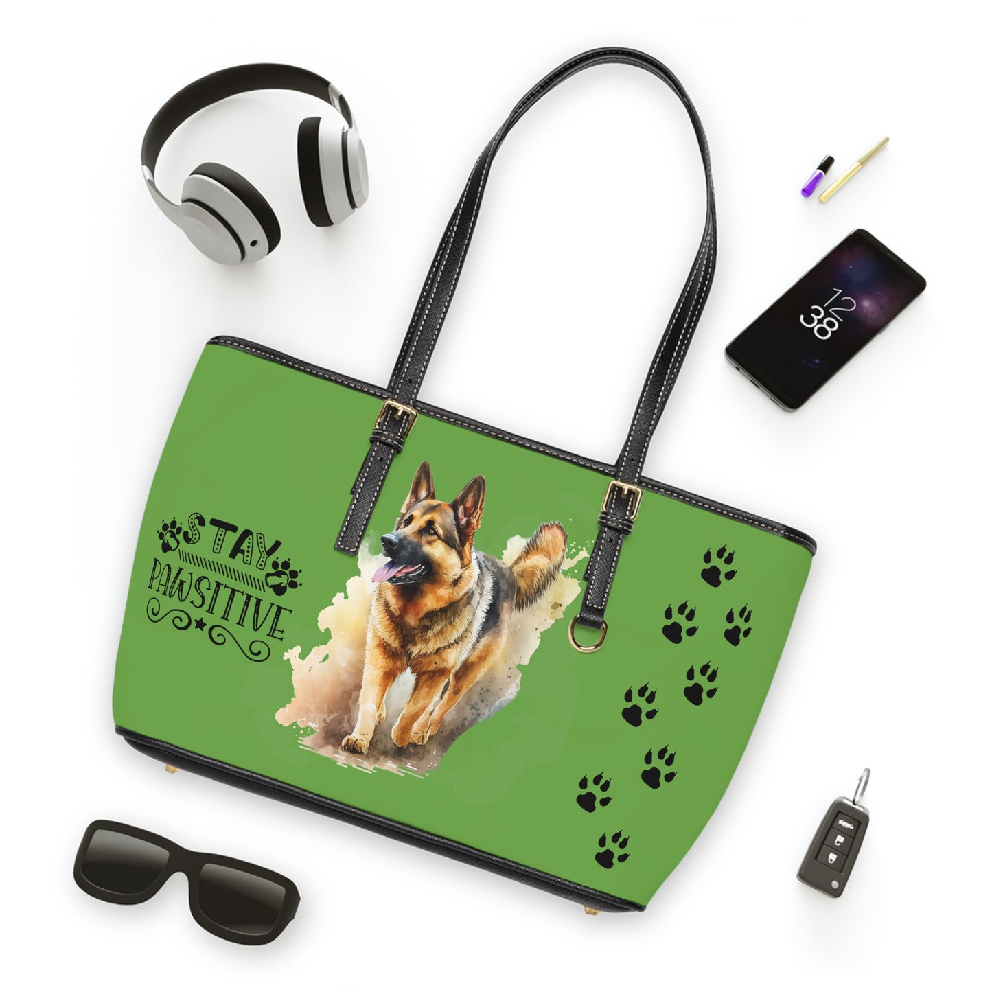 German Shepard Leather Shoulder Bag Green You had me at Woof Stay Pawsitive