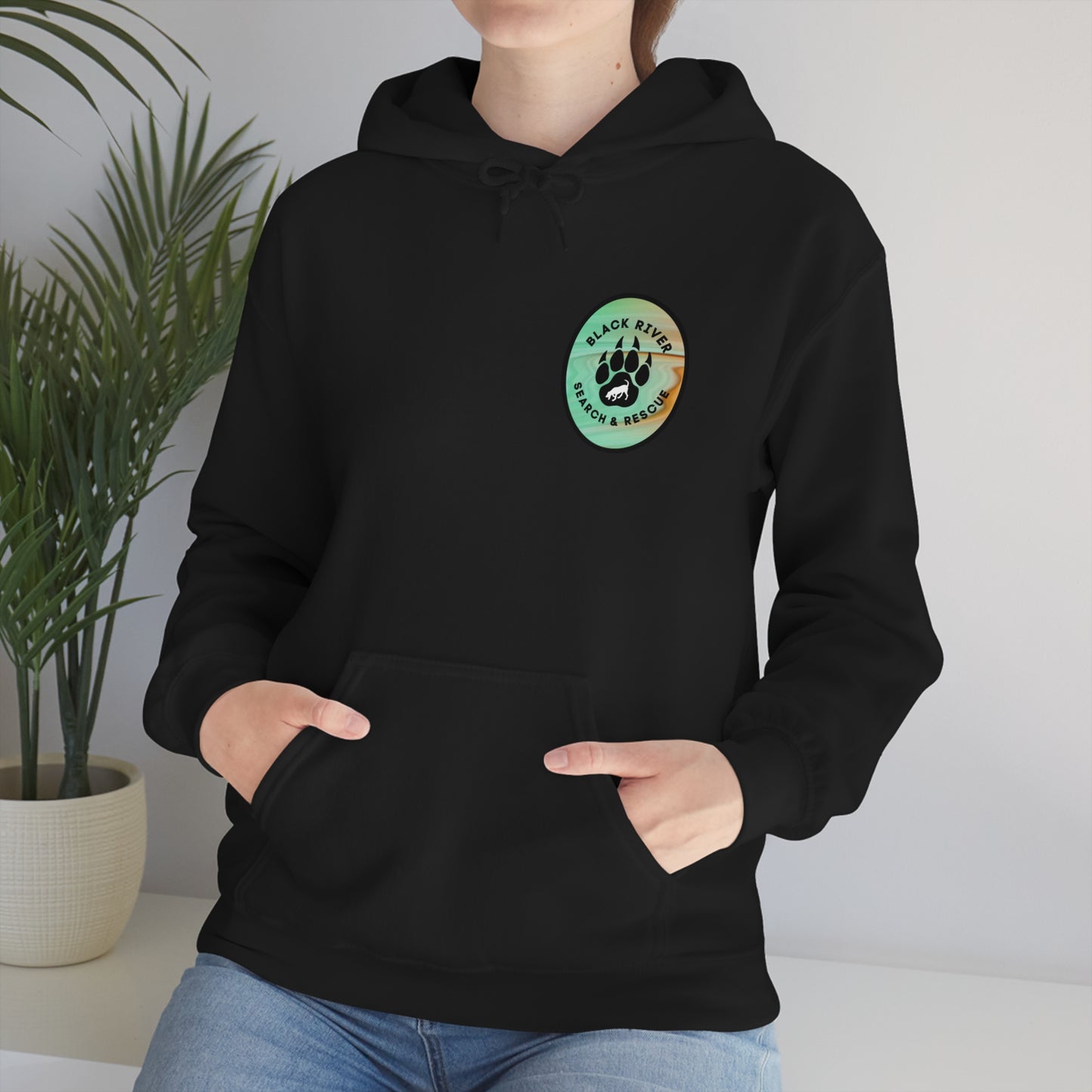 Green and Peach Marble Black River Search & Rescue Logo Unisex Heavy Blend™ Hooded Sweatshirt