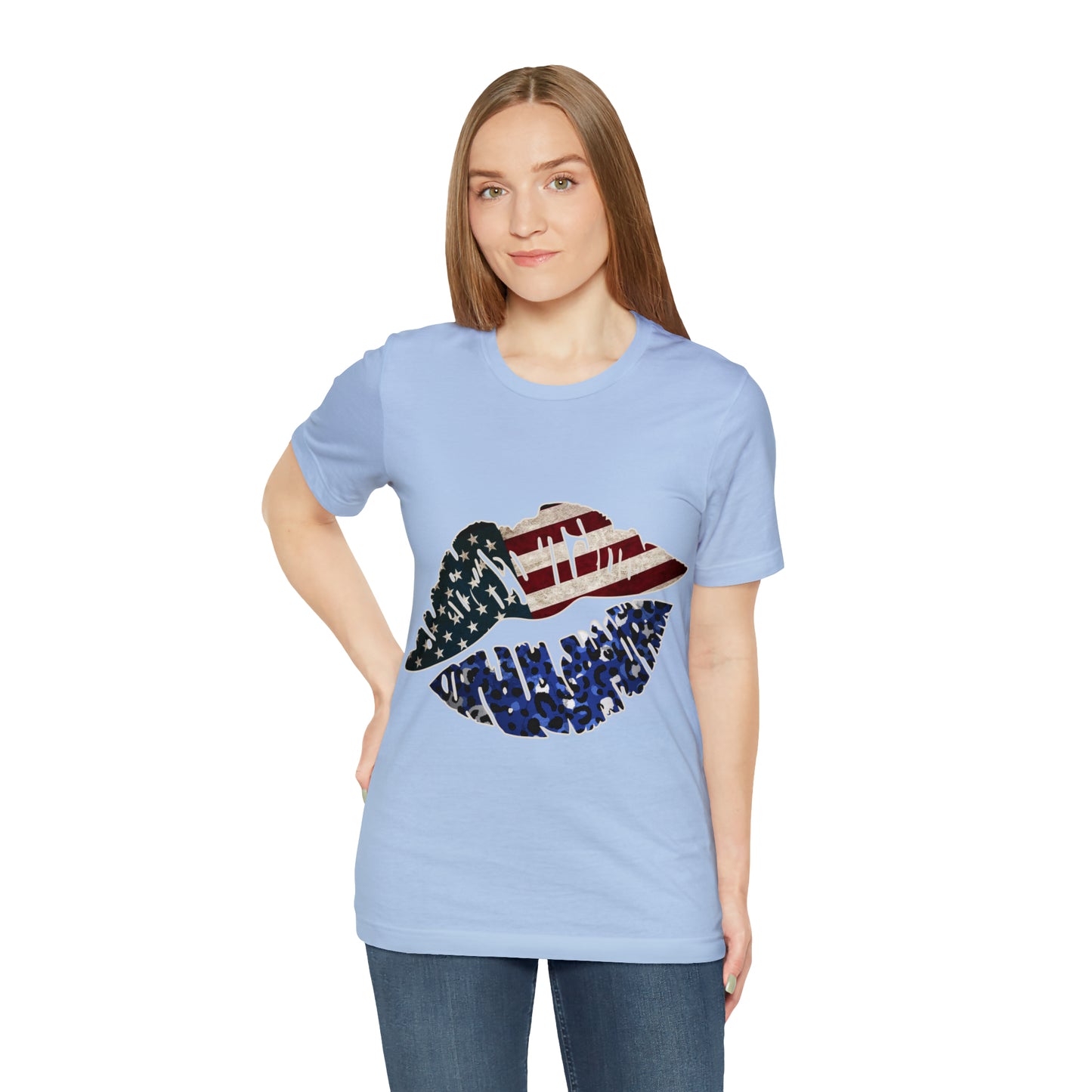 American Flag Lips 4th of July Unisex Jersey Short Sleeve Tee Patriotic Retro