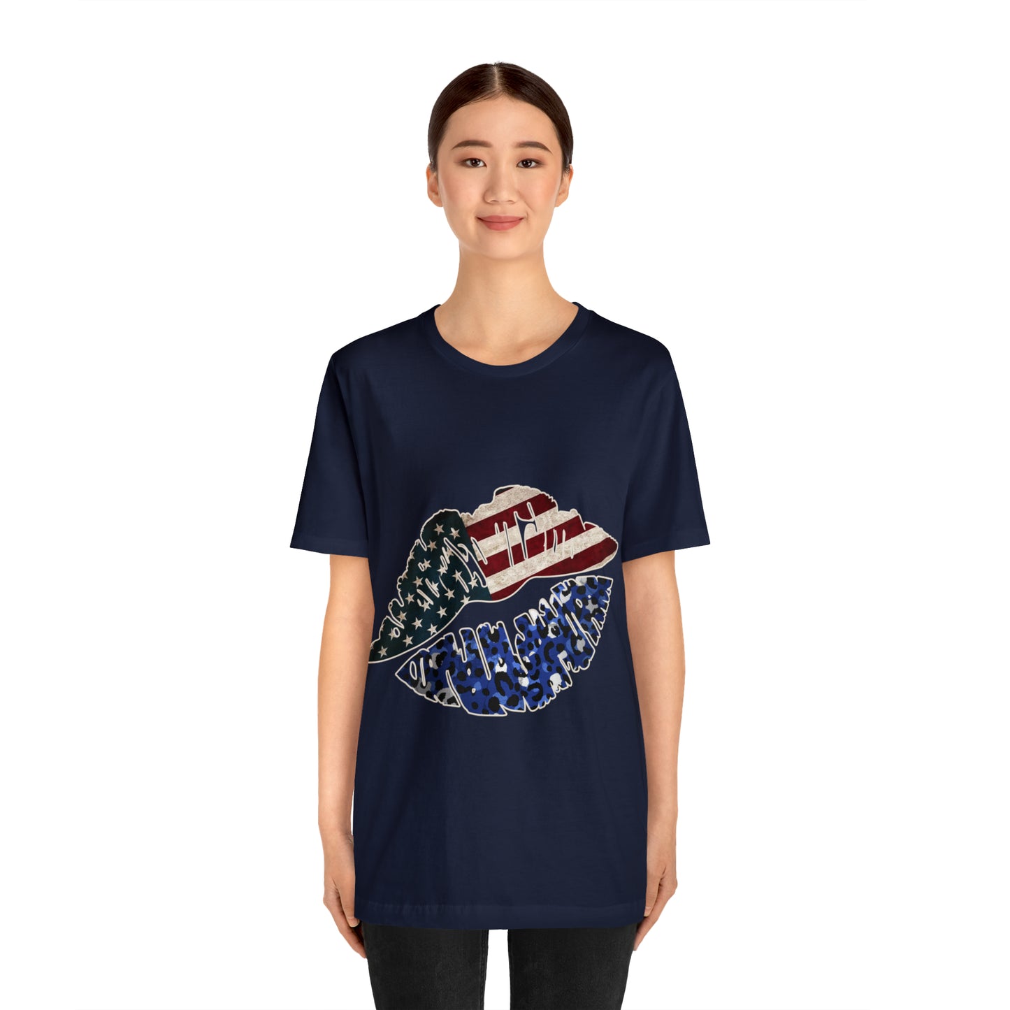 American Flag Lips 4th of July Unisex Jersey Short Sleeve Tee Patriotic Retro