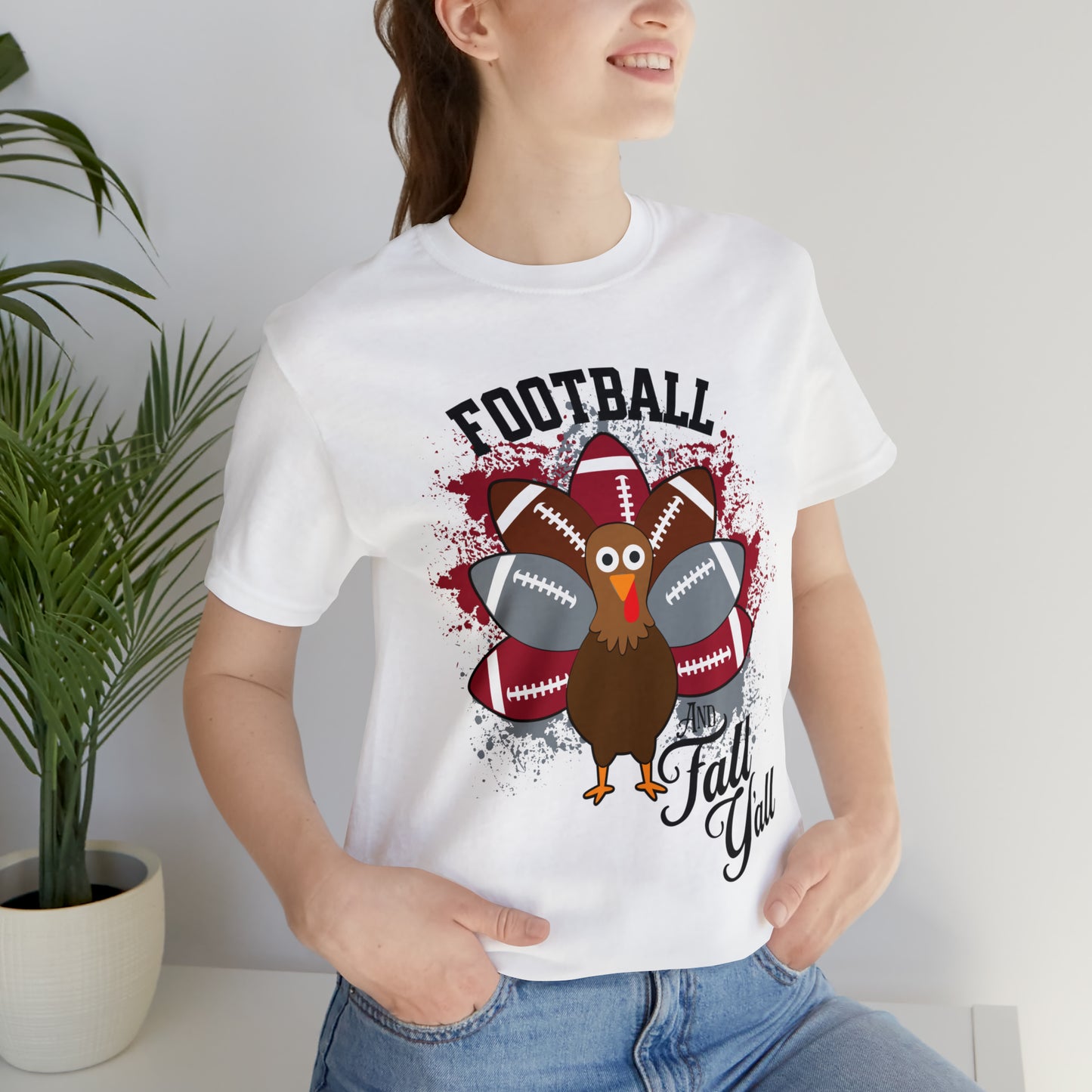 Custom Crimson and Gray Football and Fall Short Sleeve Tee, Football and turkey shirt, Alabama