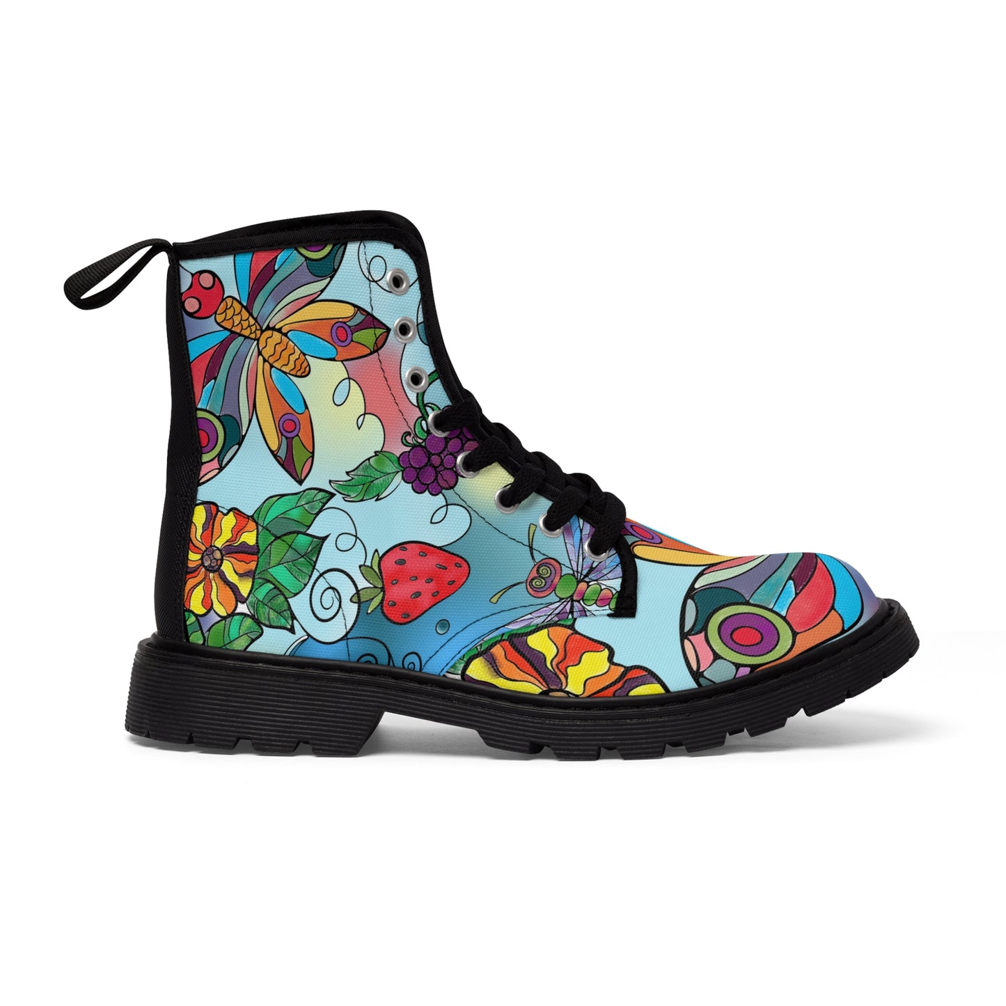 Women's Canvas Boots, watercolor, butterfly, dragonfly, multicolor