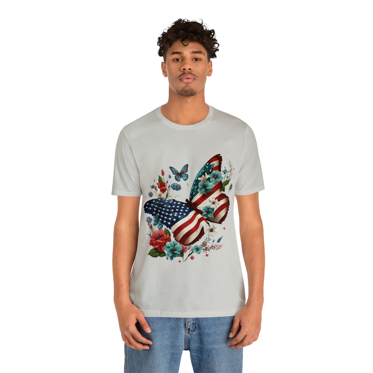 Unisex Jersey Short Sleeve Tee, American Flag, Butterfly, Patriotic