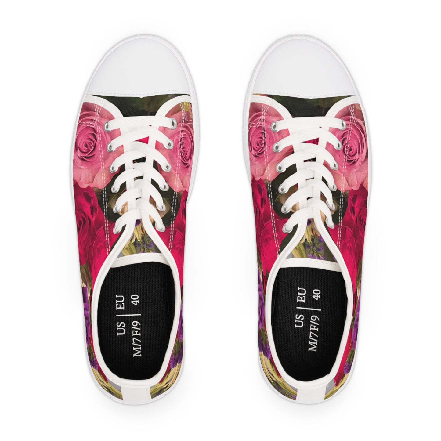 Women's Low Top Sneakers, Roses, Red, Pink, Purple, Flowers