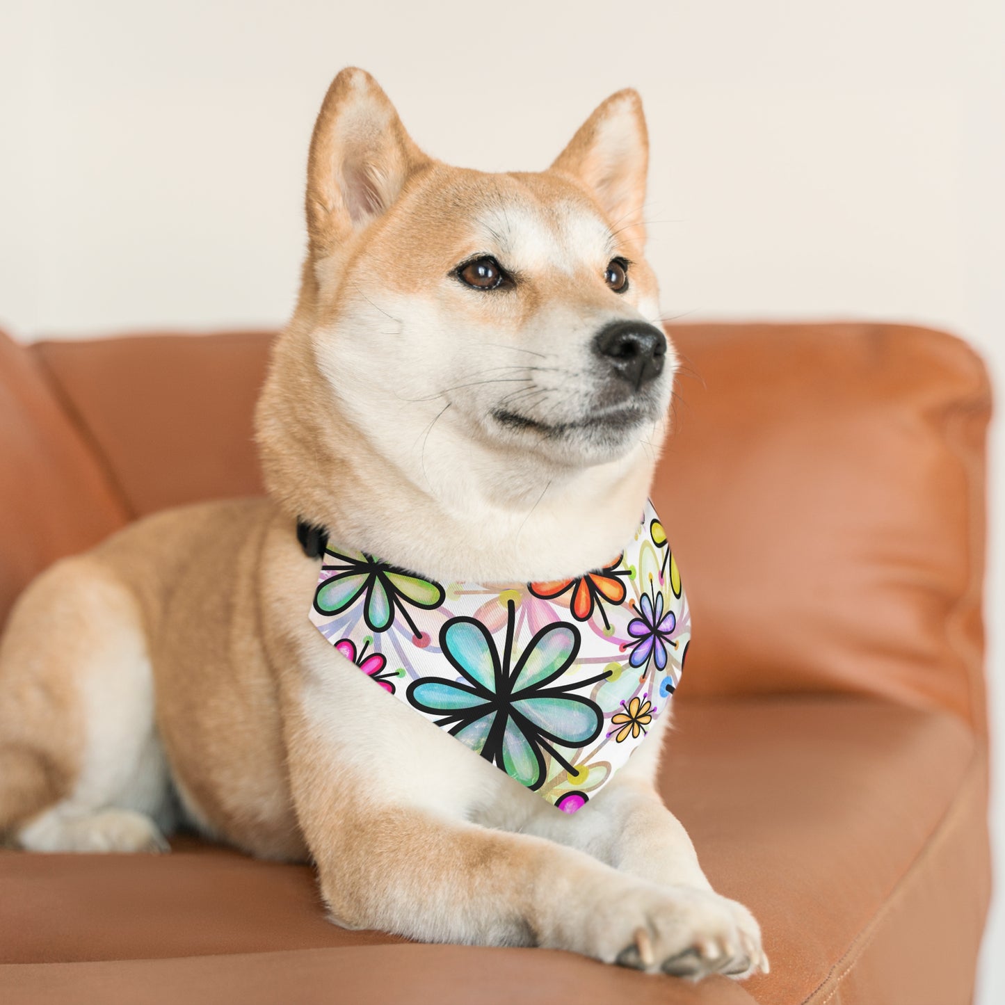 Retro Multicolor Flower Pet Bandana Collar