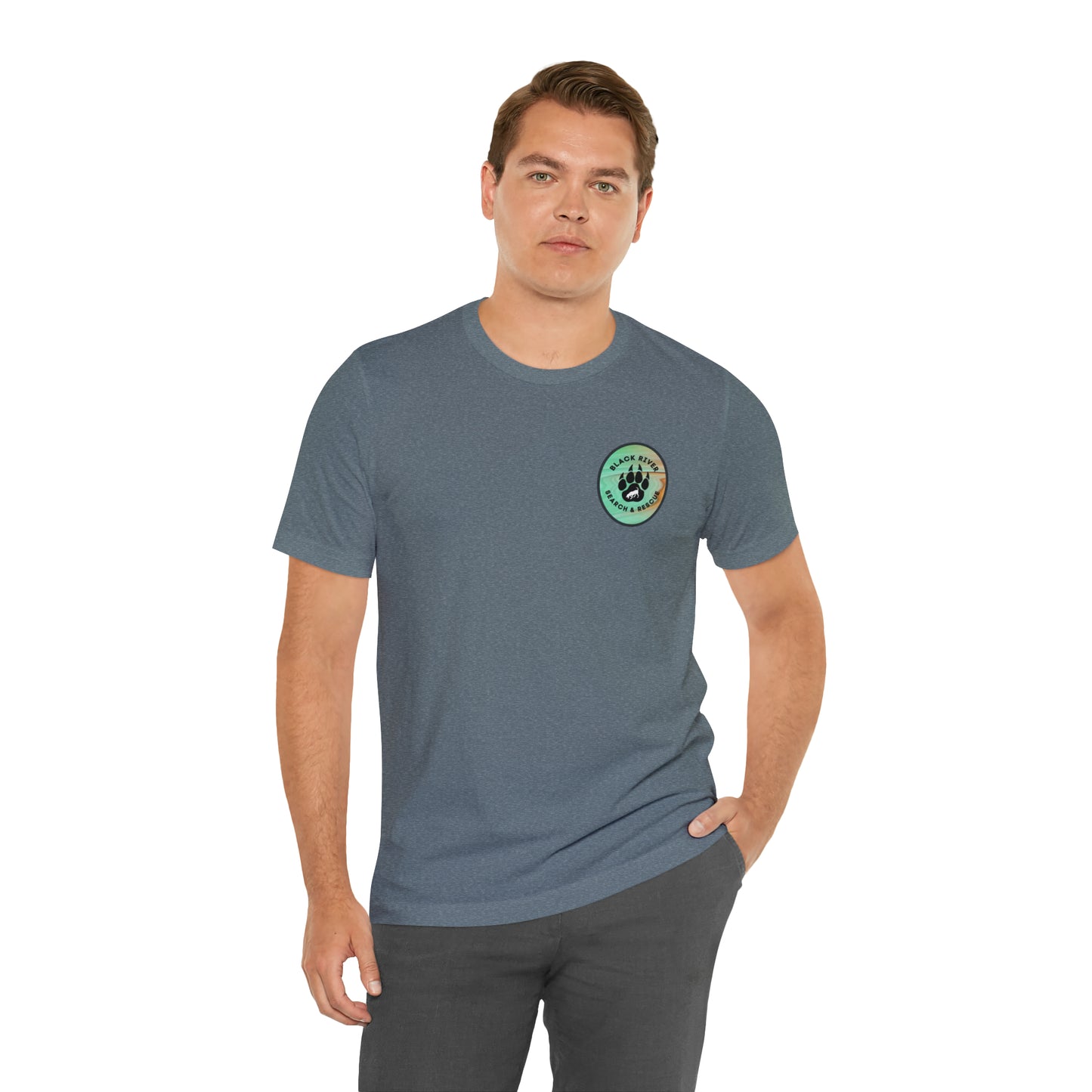 Green and Peach Marble Black River Search & Rescue Logo Unisex Jersey Short Sleeve Tee