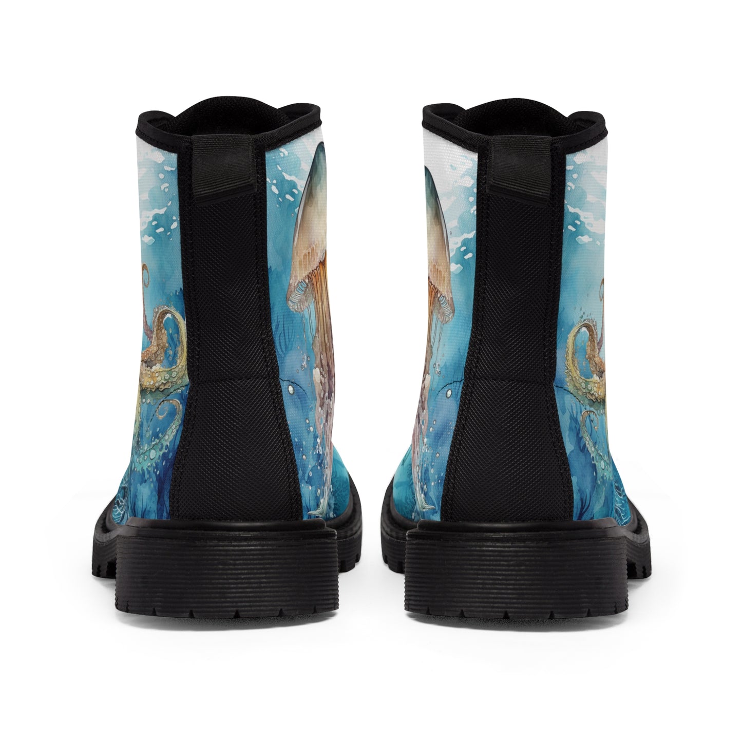 Women's Canvas Boots, Under the sea, seahorse, sea turtle, octopus