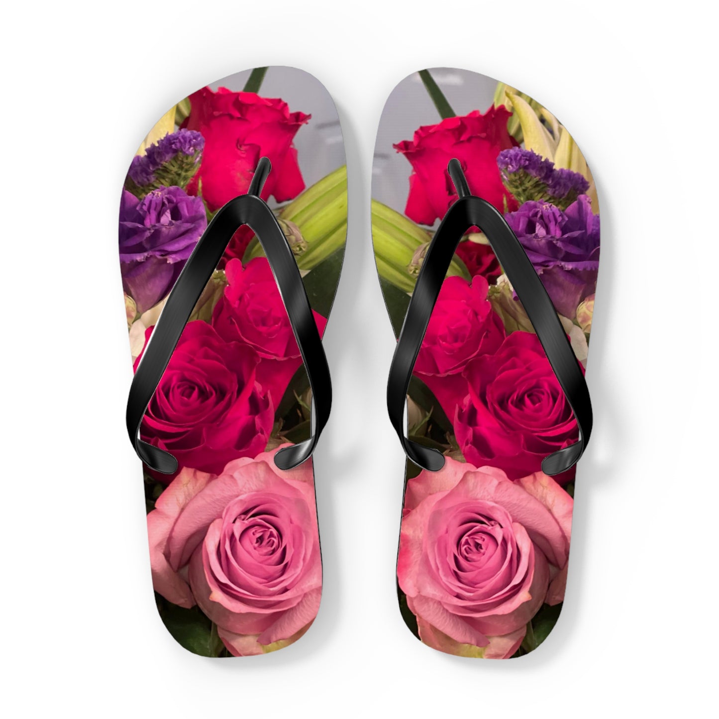 Flip Flops, roses, flowers, red, pink, purple