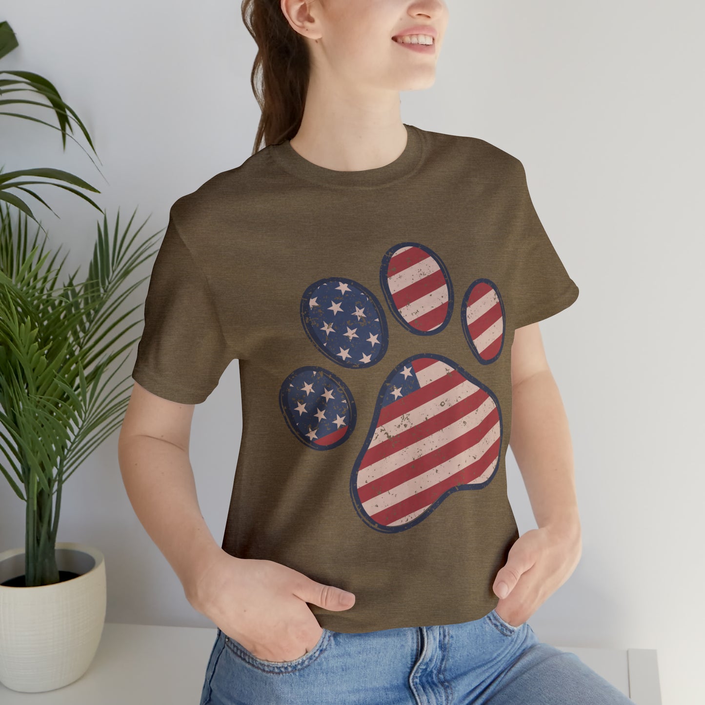 4th of July Pawprint Unisex Jersey Short Sleeve Tee Patriotic American Flag