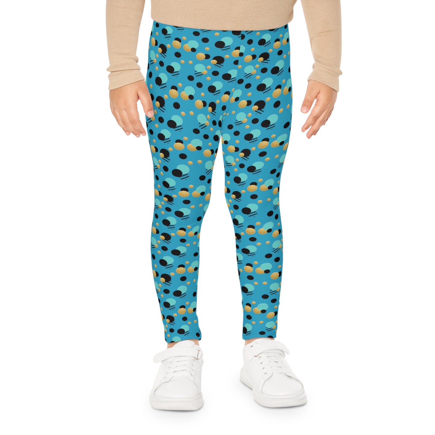 Girl's colorful turquoise gold and blue polka dot bee leggings