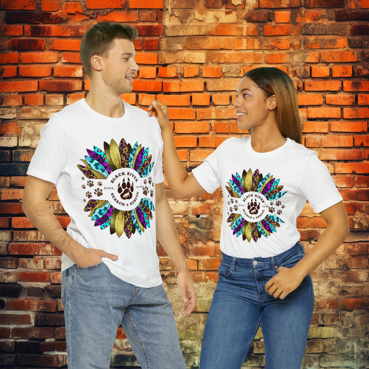 Black River Search & Rescue Logo Multicolor Sunflower Unisex Jersey Short Sleeve Tee