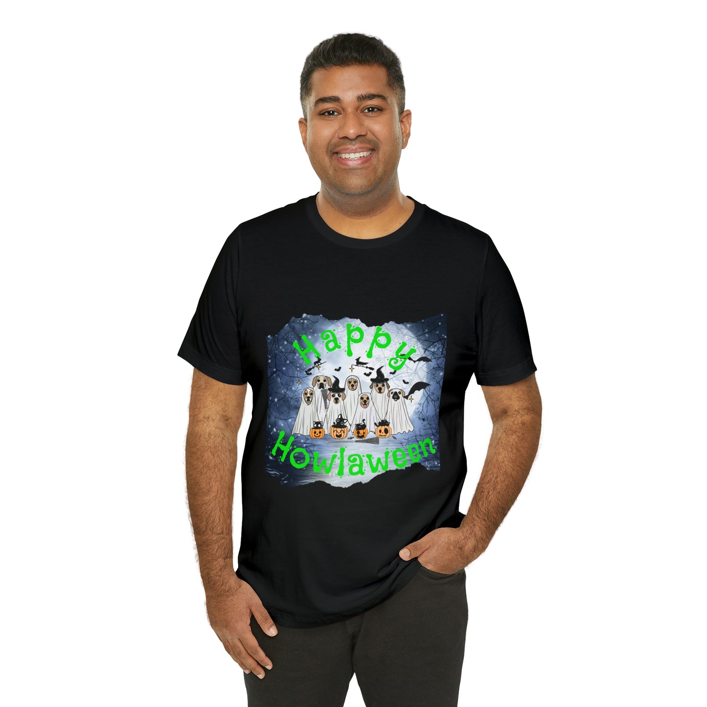 Happy Howlaween Dog Green Short Sleeve Tee, Halloween shirt