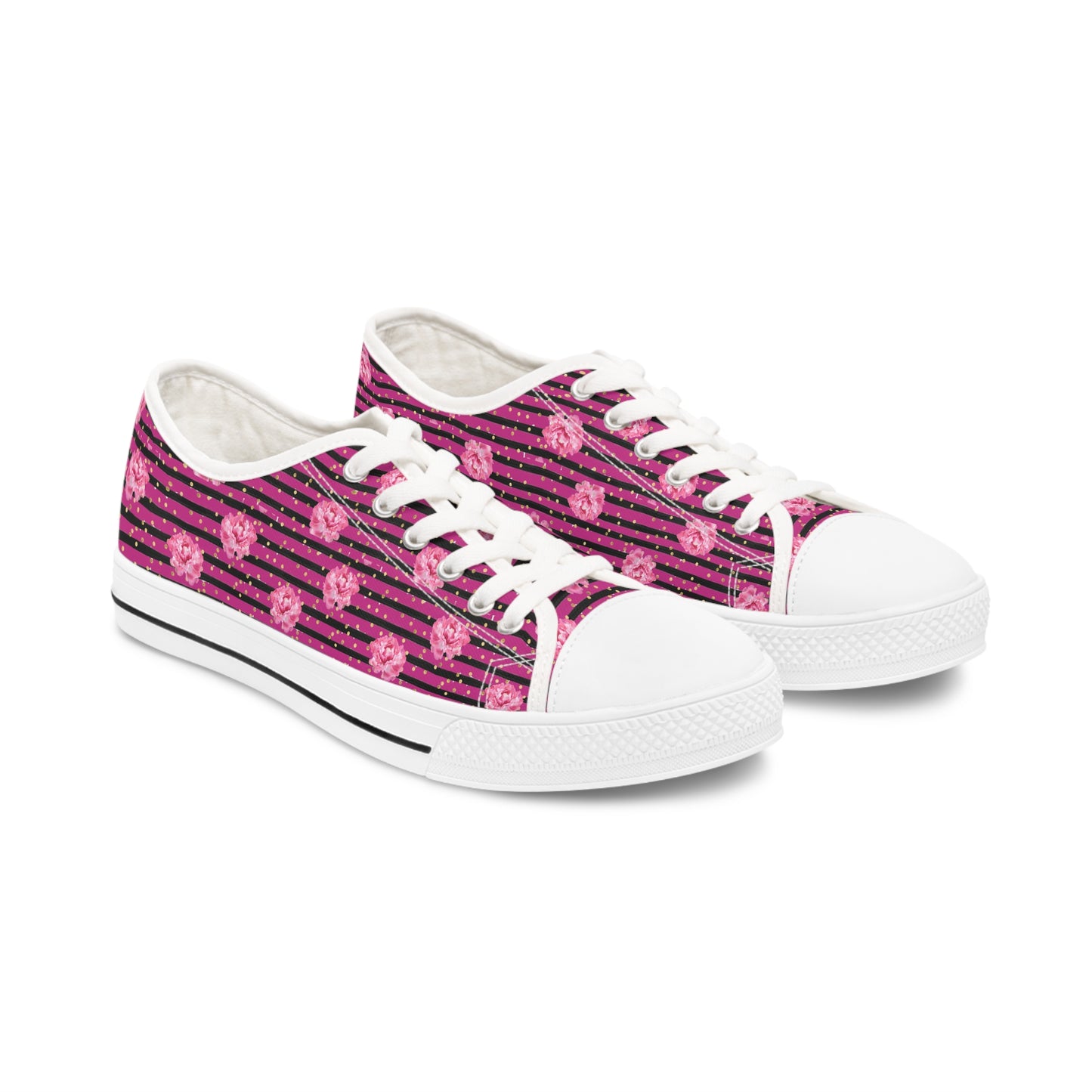 Rose and Black Striped Print Women's Low Top Sneakers