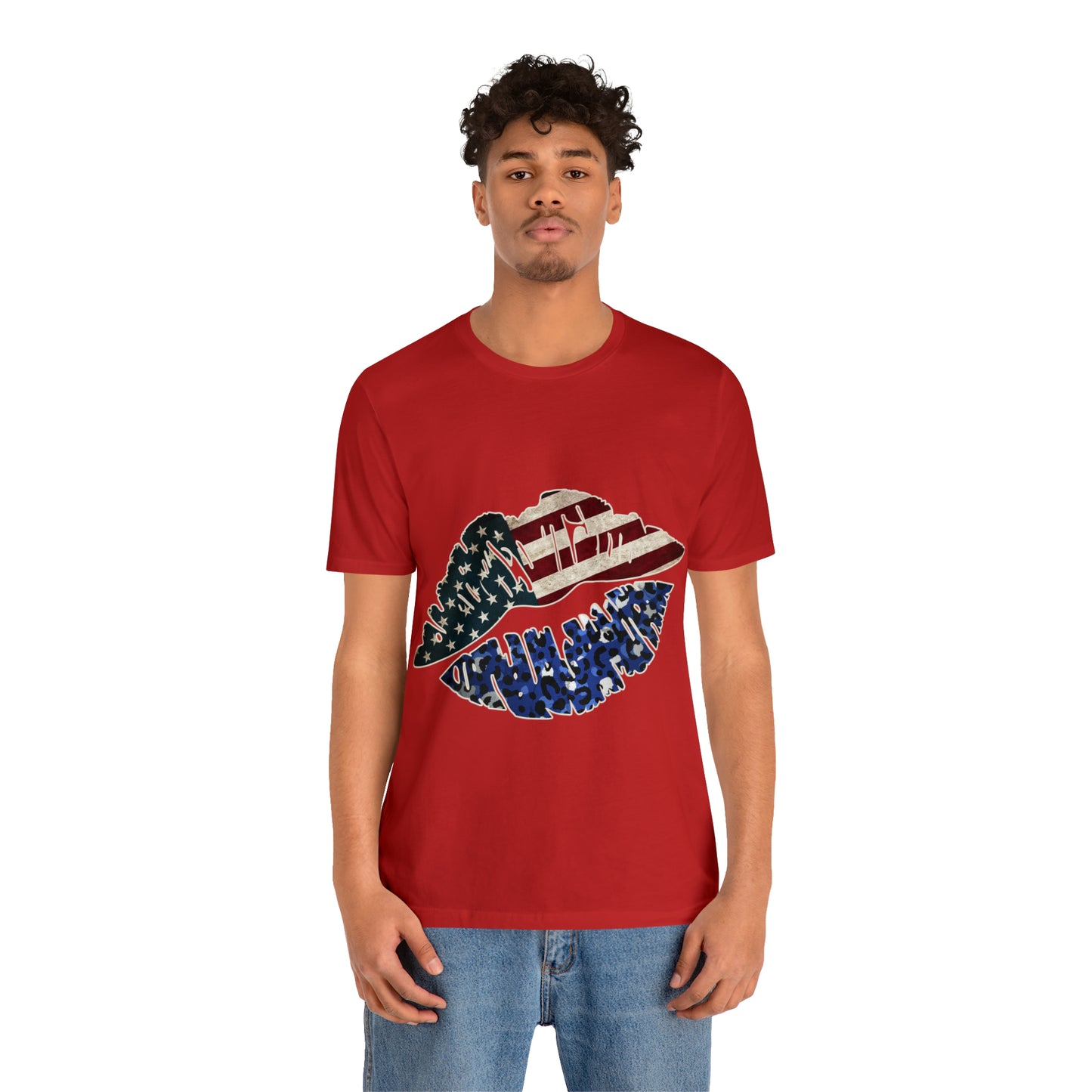 American Flag Lips 4th of July Unisex Jersey Short Sleeve Tee Patriotic Retro