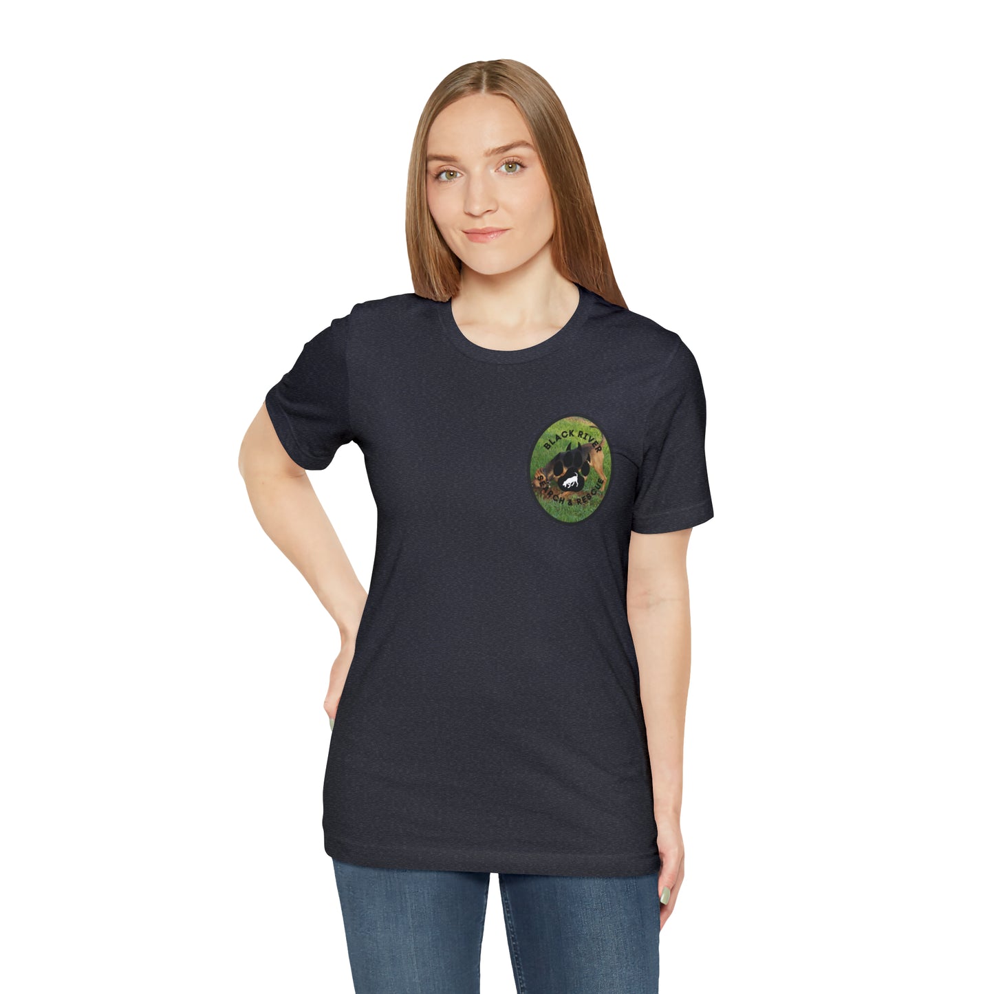 Black River Search & Rescue Logo with Lucy Unisex Jersey Short Sleeve Tee