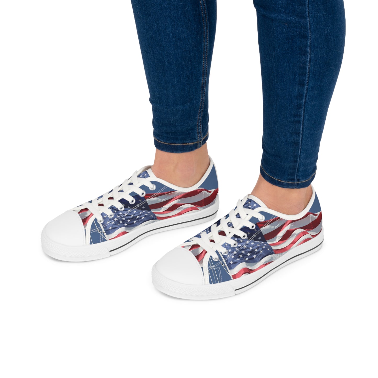 Women's Low Top Sneakers, American Flag, Red, White, Blue, Patriotic, July 4th