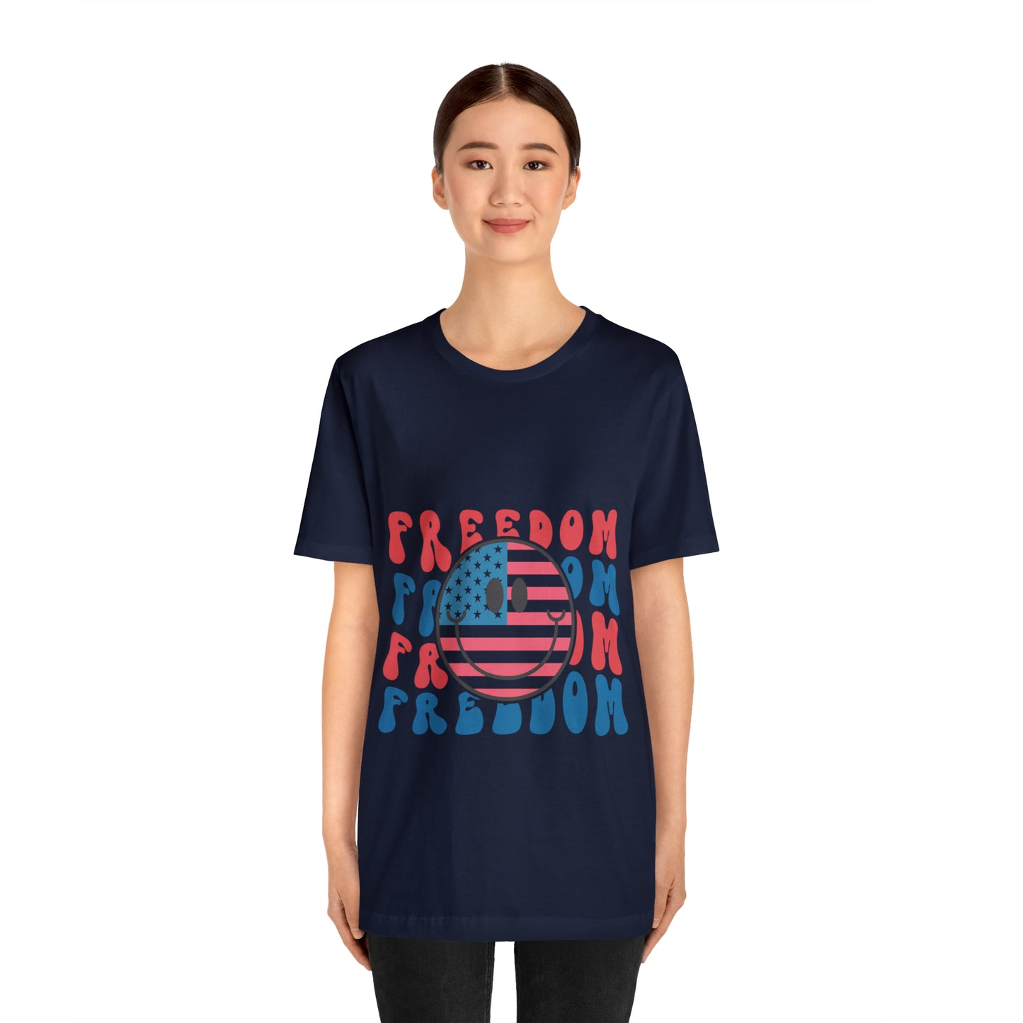 Freedom Smiley Face Flag Unisex Jersey Short Sleeve Tee Patriotic American Flag