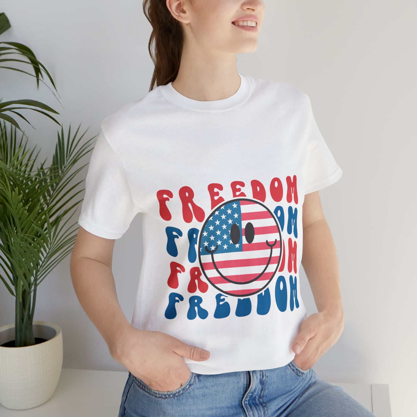 Freedom Smiley Face Flag Unisex Jersey Short Sleeve Tee Patriotic American Flag